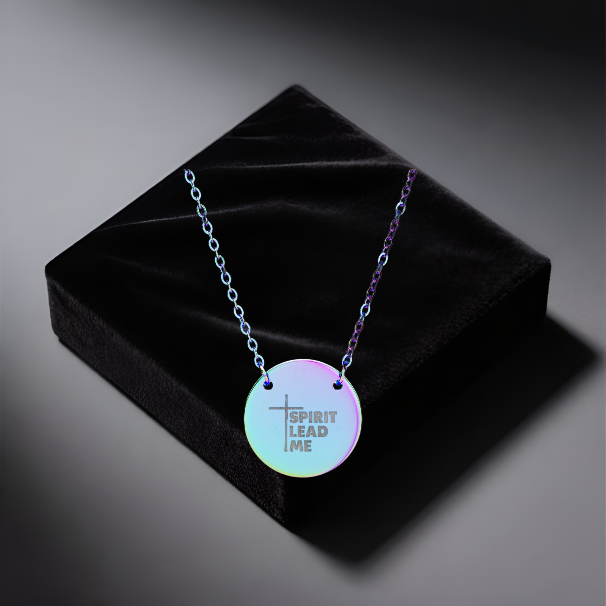 Personalized Engraved Circle Necklace | 'Spirit Lead Me' Christian Cross Pendant Gift for Mom and Dad product thumbnail image