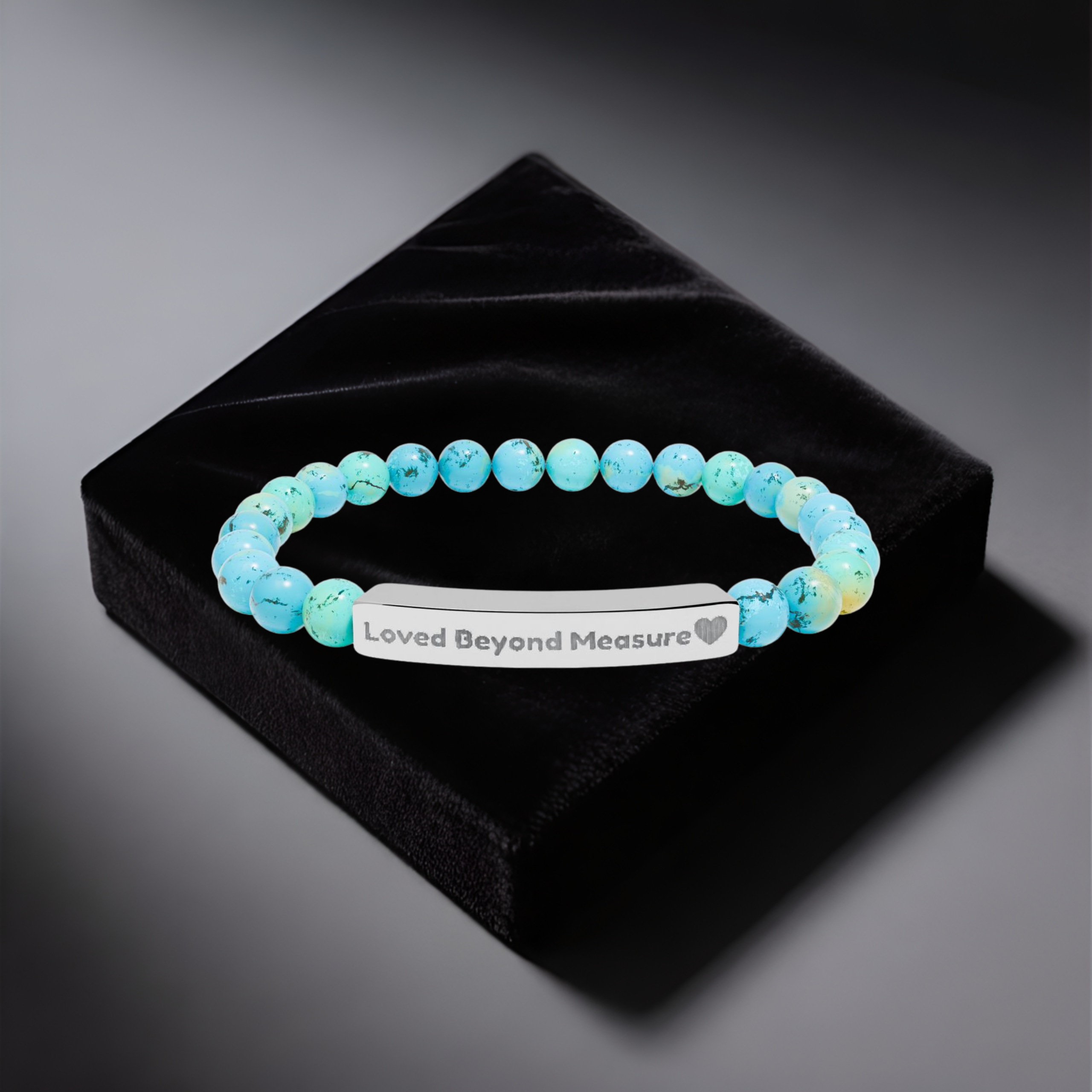Loved Beyond Measure Engraved Bar Bracelet | Natural Stone Stretch Beaded Jewelry - Perfect Gift for Him or Her product thumbnail image Loved Beyond Measure Engraved Bar Bracelet | Natural Stone Stretch Beaded Jewelry - Perfect Gift for Him or Her product thumbnail image