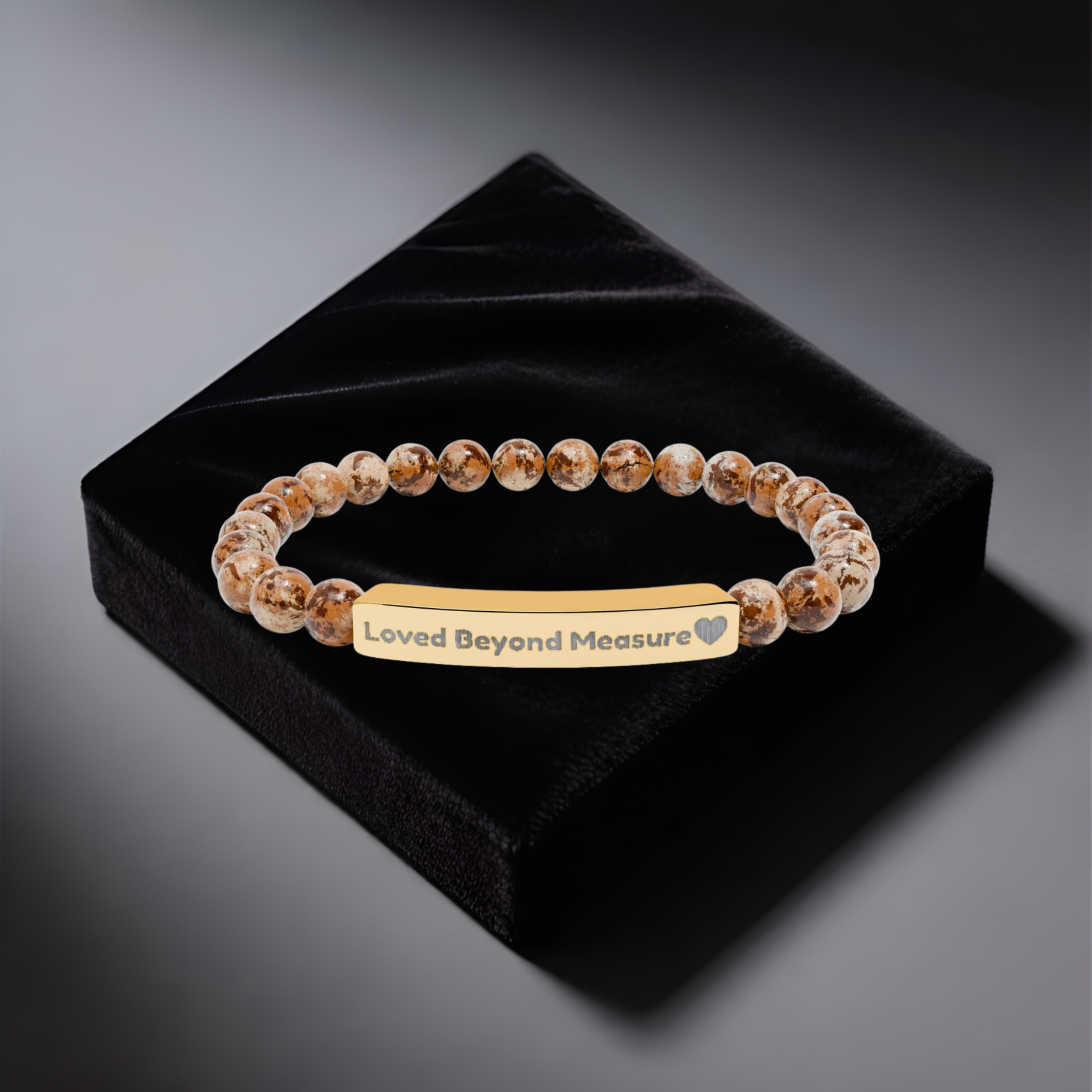Loved Beyond Measure Engraved Bar Bracelet | Natural Stone Stretch Beaded Jewelry - Perfect Gift for Him or Her product thumbnail image