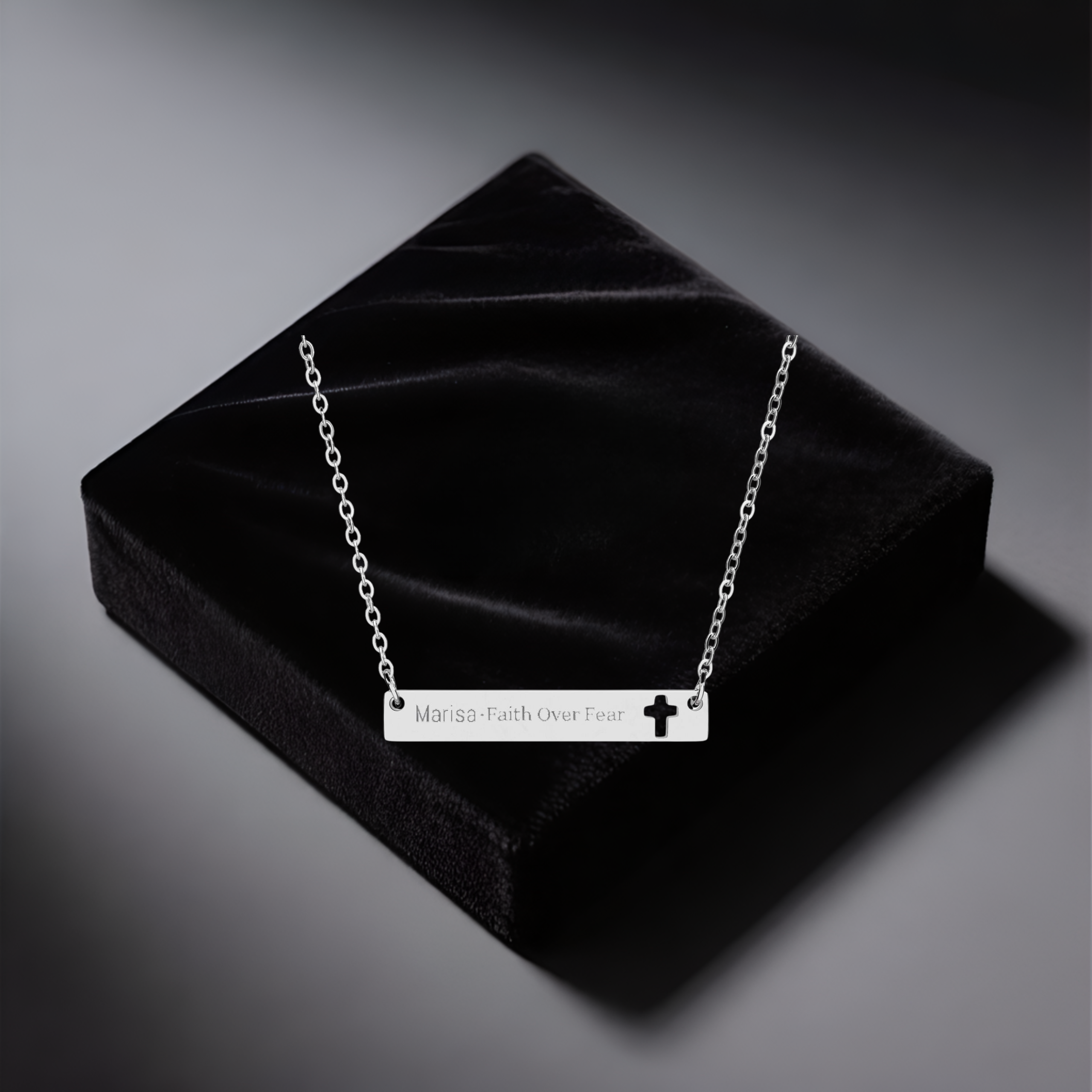 Engravable Cutout Cross Bar Necklace — Personalized Religious Pendant | Unique Gift for Him or Her product thumbnail image Engravable Cutout Cross Bar Necklace — Personalized Religious Pendant | Unique Gift for Him or Her product thumbnail image