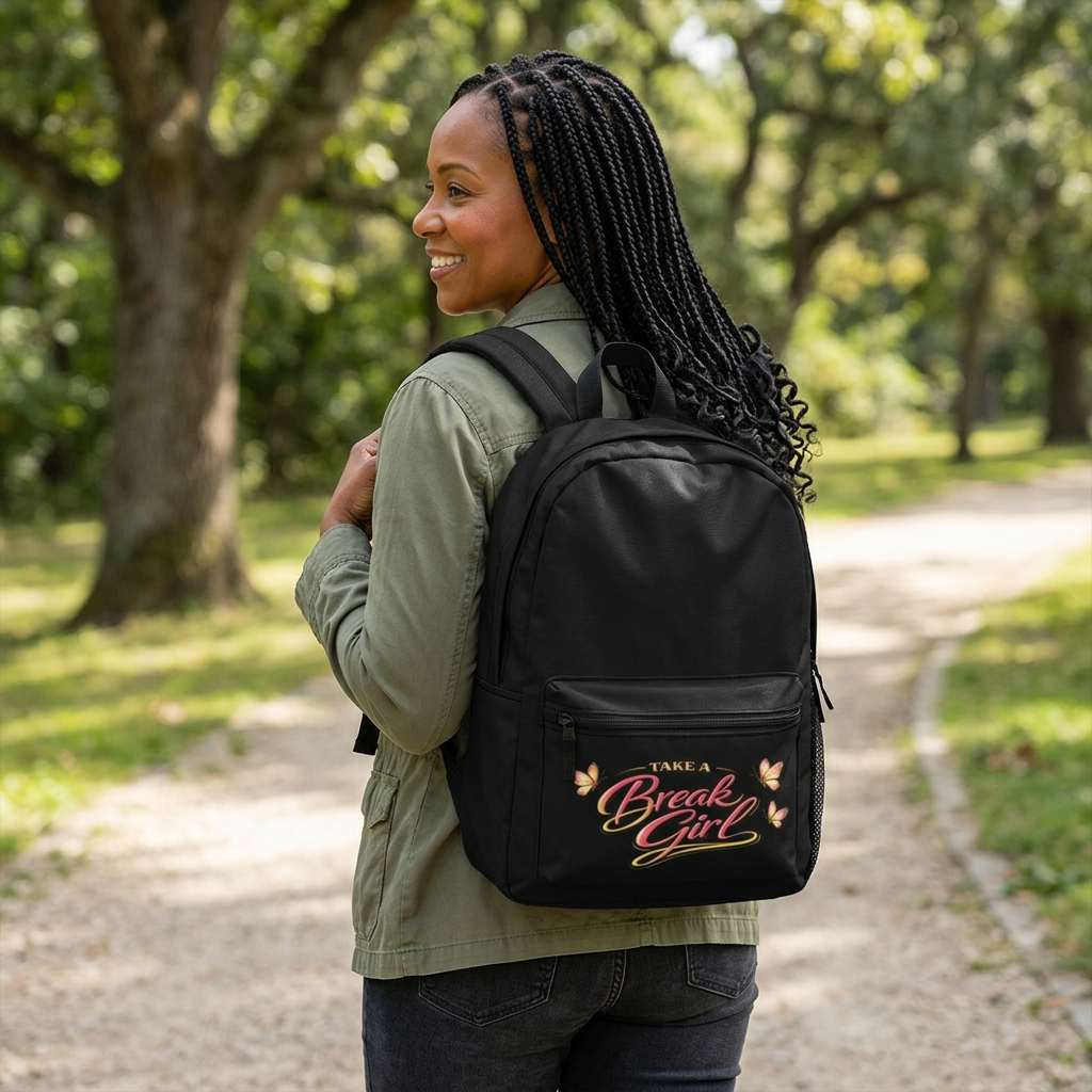 Take A Break Girl™ Everyday Backpack | Lightweight Laptop Bag with Pockets | Self-Care Lifestyle Carryall product thumbnail image Take A Break Girl™ Everyday Backpack | Lightweight Laptop Bag with Pockets | Self-Care Lifestyle Carryall product thumbnail image