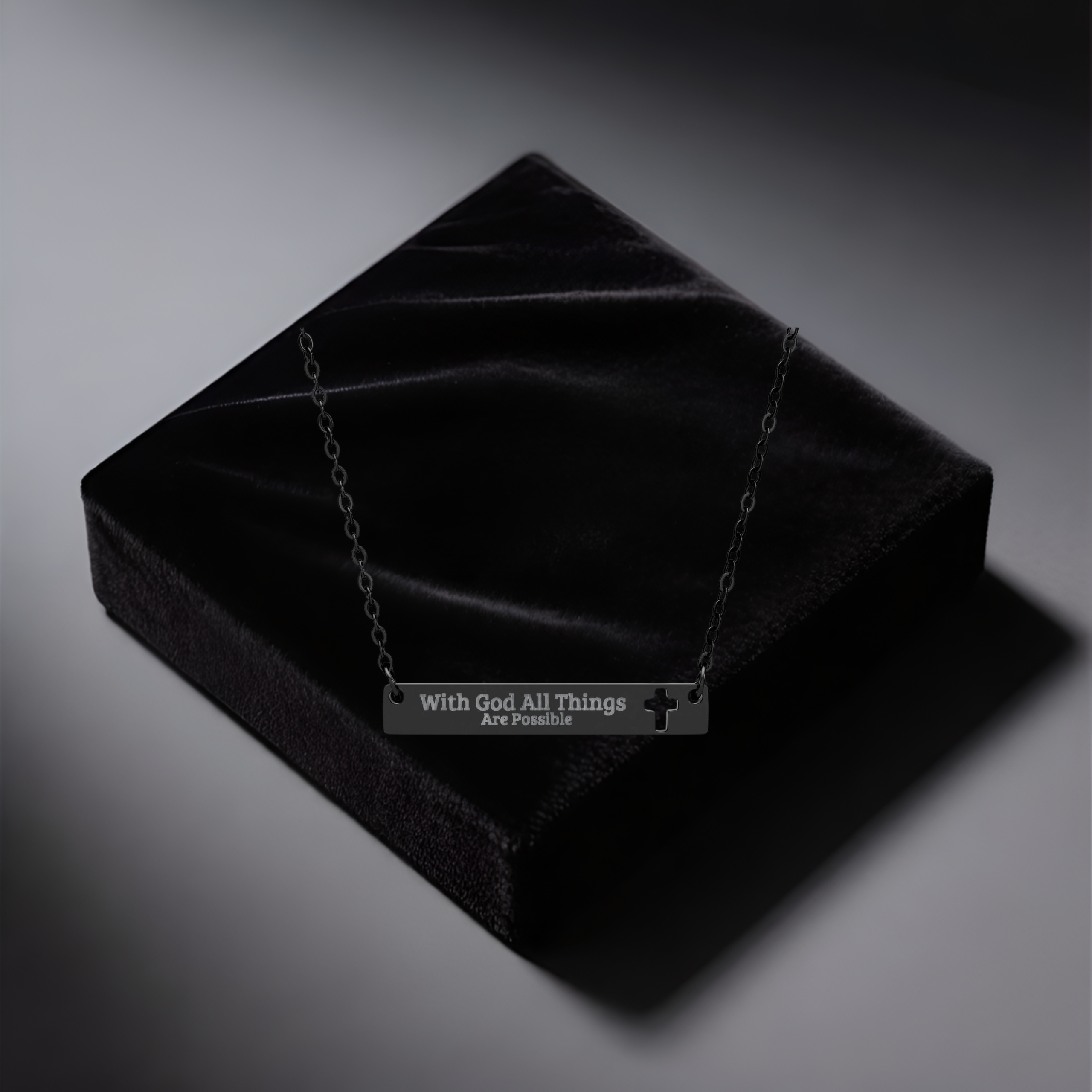 Cutout Cross Bar Necklace — "With God All Things Are Possible" Engraved Faith Jewelry product thumbnail image