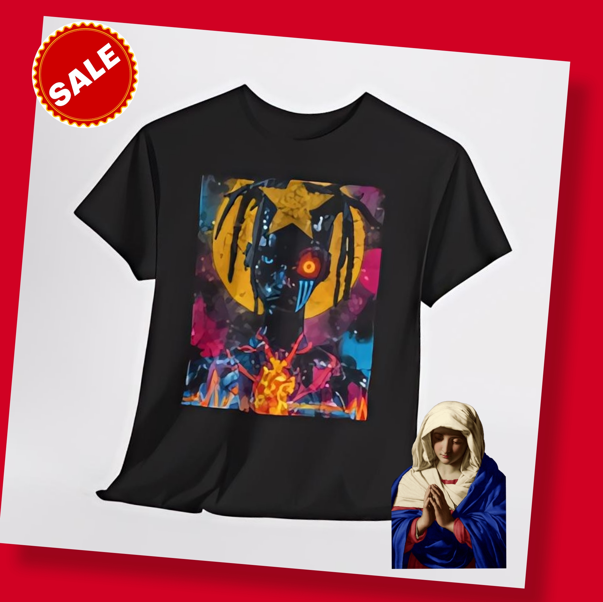 Graphic Tee — Neon Cosmic Skull with Star and Flame Art product thumbnail image Graphic Tee — Neon Cosmic Skull with Star and Flame Art product thumbnail image