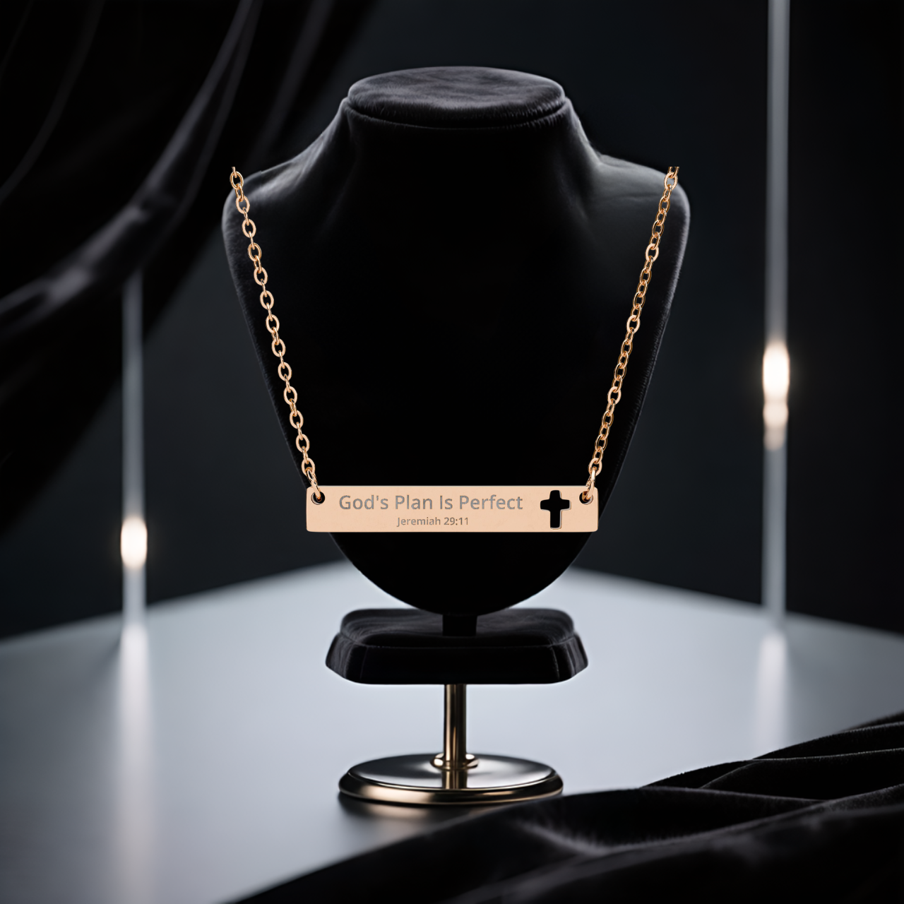 Engraved Cross Bar Necklace — "God's Plan Is Perfect" Faith Jewelry | Unique Gift for Him or Her | Mom and Did | Friends and Family product thumbnail image Engraved Cross Bar Necklace — "God's Plan Is Perfect" Faith Jewelry | Unique Gift for Him or Her | Mom and Did | Friends and Family product thumbnail image