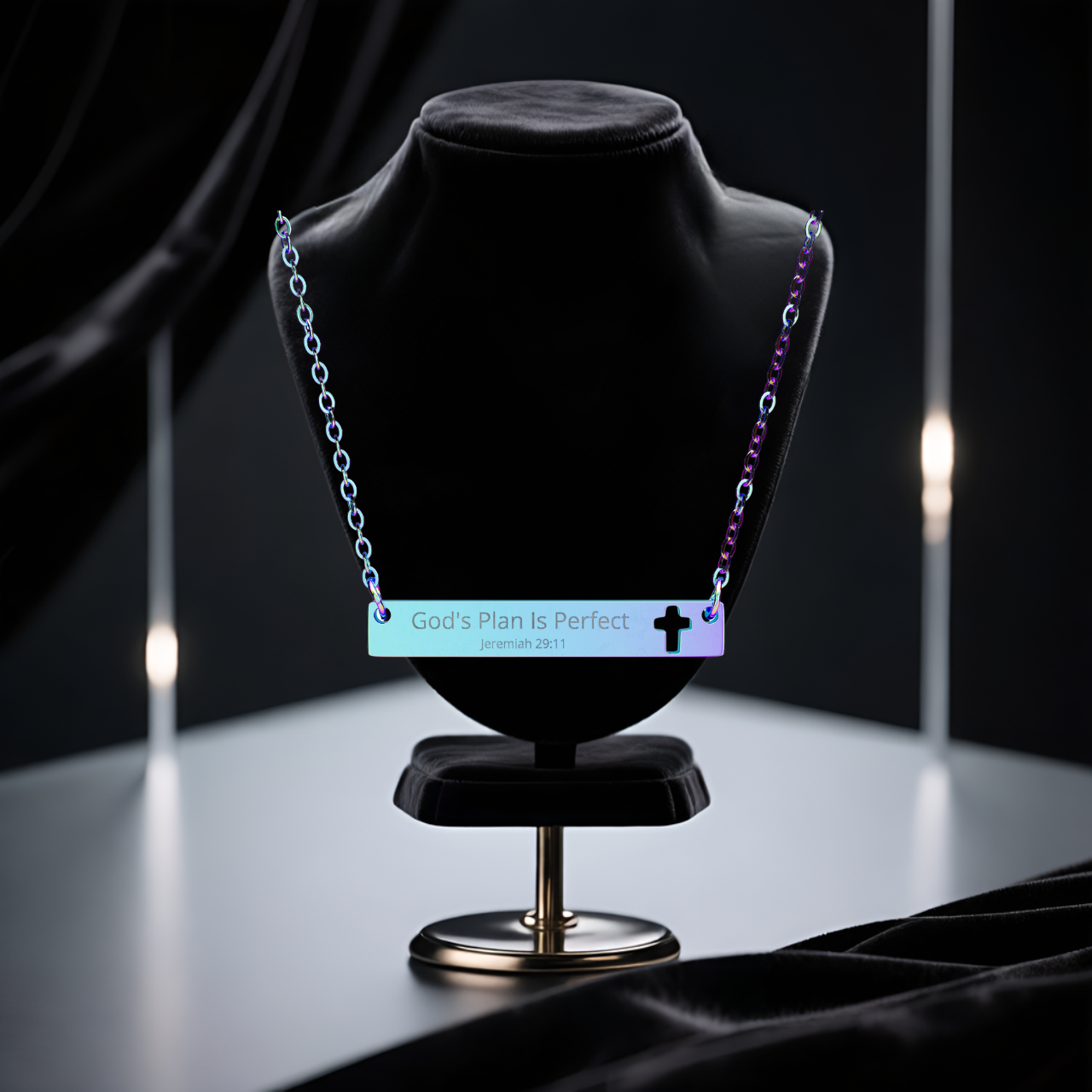 Engraved Cross Bar Necklace — "God's Plan Is Perfect" Faith Jewelry | Unique Gift for Him or Her | Mom and Did | Friends and Family product thumbnail image Engraved Cross Bar Necklace — "God's Plan Is Perfect" Faith Jewelry | Unique Gift for Him or Her | Mom and Did | Friends and Family product thumbnail image