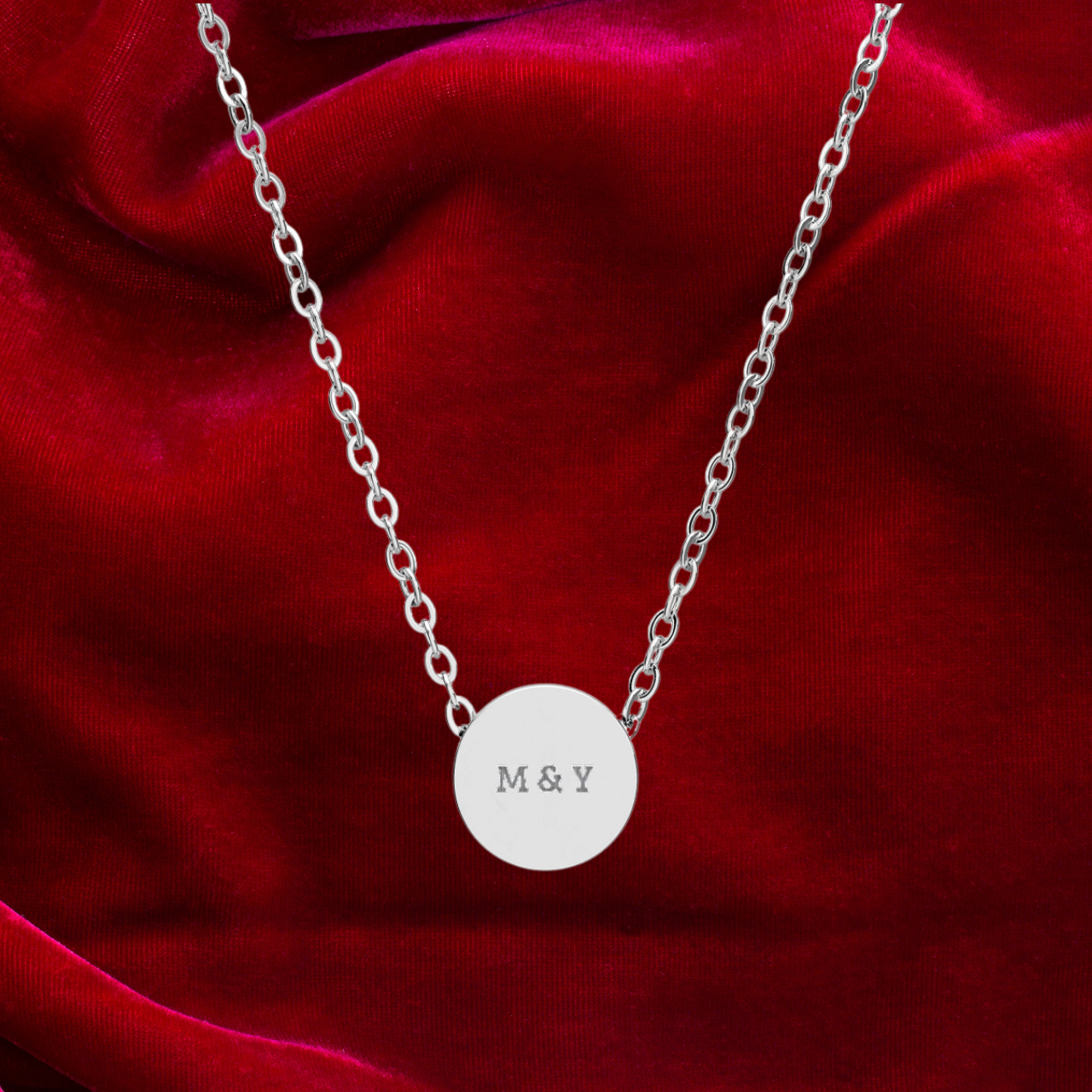 Custom Engraved Circle Pendant Necklace | Silver or Gold Jewelry Gift for Him &amp; Her product thumbnail image