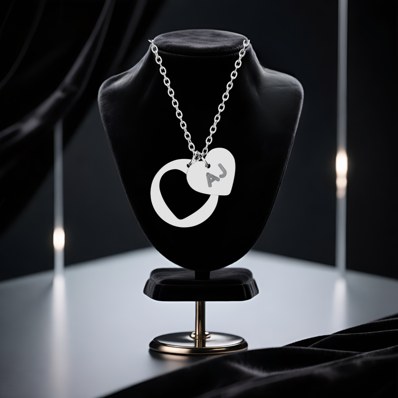 Personalized Engraved Initial Heart Cutout Necklace | Custom Heart Pendant for Him or Her product thumbnail image Personalized Engraved Initial Heart Cutout Necklace | Custom Heart Pendant for Him or Her product thumbnail image