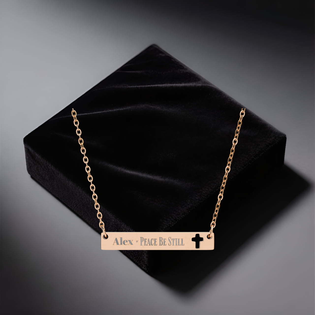 Personalized Cutout Cross Bar Necklace  Peace Be Still Faith Jewelry | Perfect Gift for Him or Her product thumbnail image