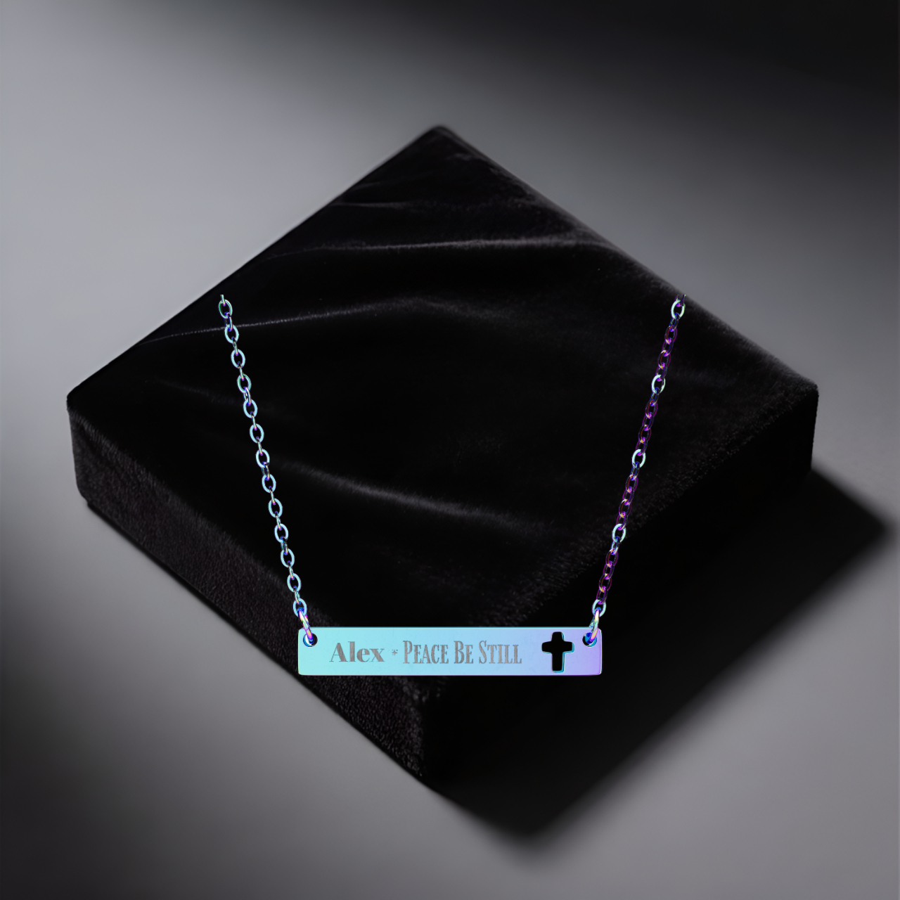 Personalized Cutout Cross Bar Necklace Peace Be Still Faith Jewelry | Perfect Gift for Him or Her product thumbnail image Personalized Cutout Cross Bar Necklace Peace Be Still Faith Jewelry | Perfect Gift for Him or Her product thumbnail image