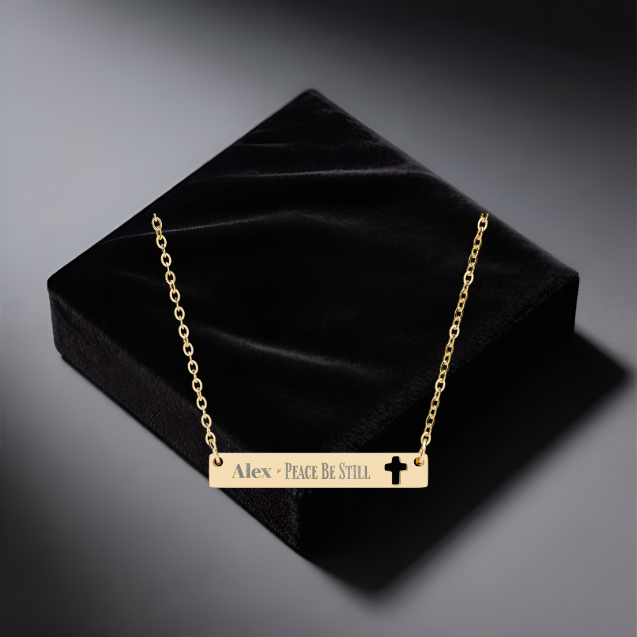 Personalized Cutout Cross Bar Necklace  Peace Be Still Faith Jewelry | Perfect Gift for Him or Her product thumbnail image