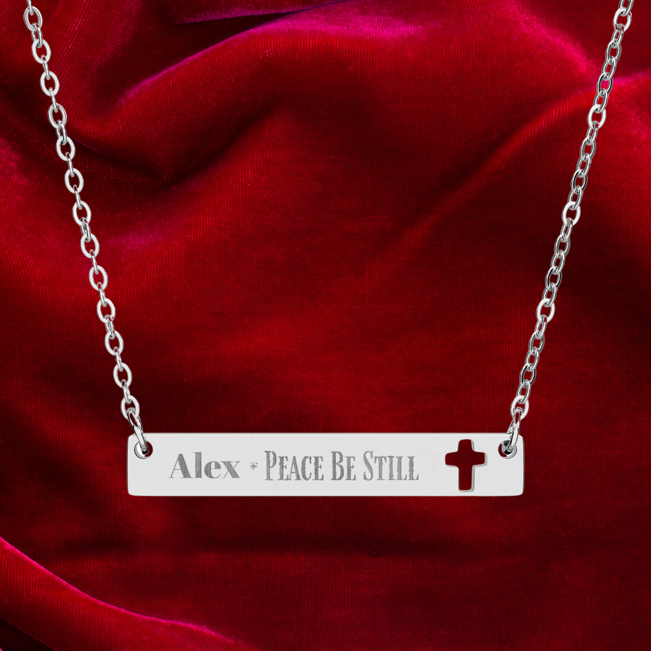Personalized Cutout Cross Bar Necklace  Peace Be Still Faith Jewelry | Perfect Gift for Him or Her product thumbnail image