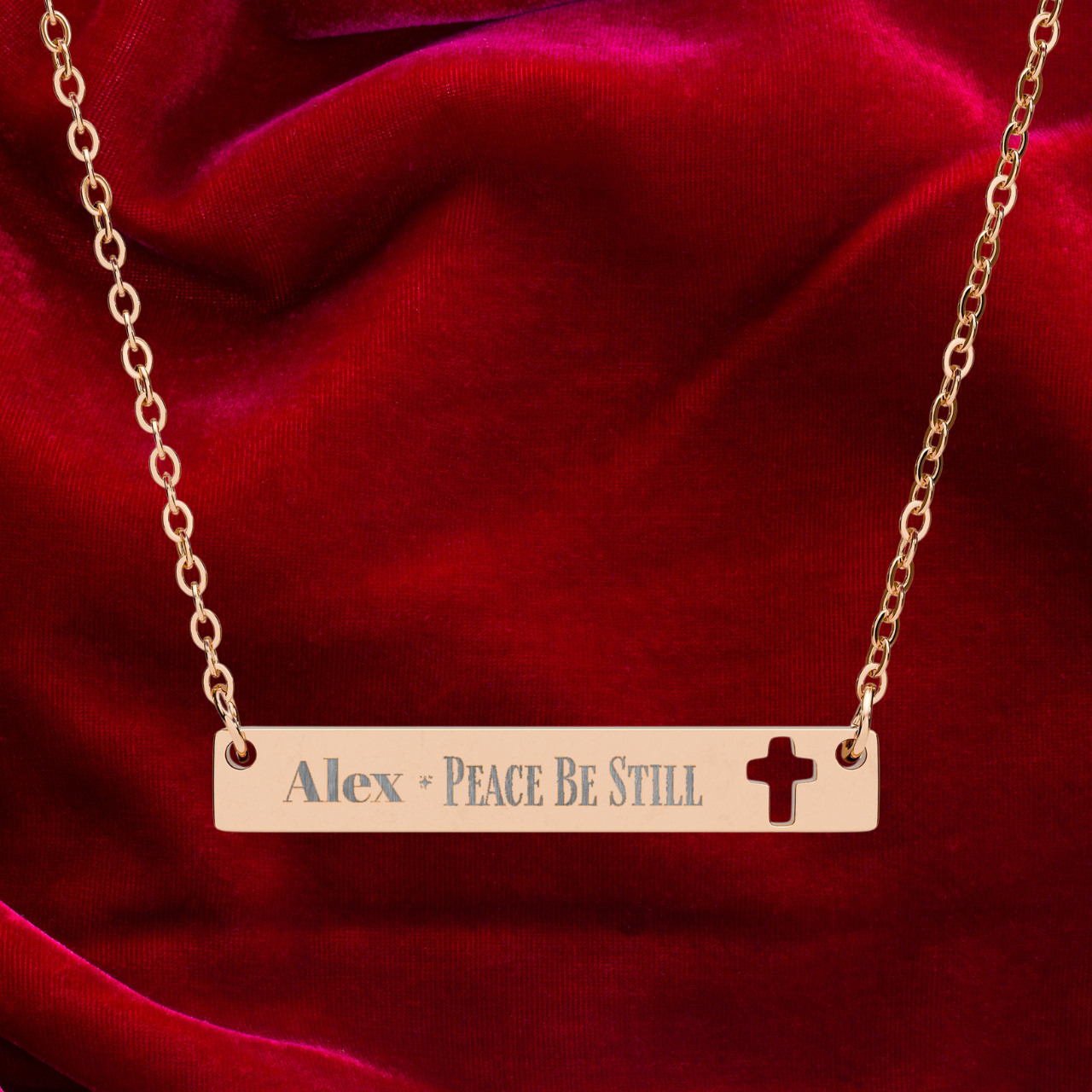 Personalized Cutout Cross Bar Necklace  Peace Be Still Faith Jewelry | Perfect Gift for Him or Her product thumbnail image