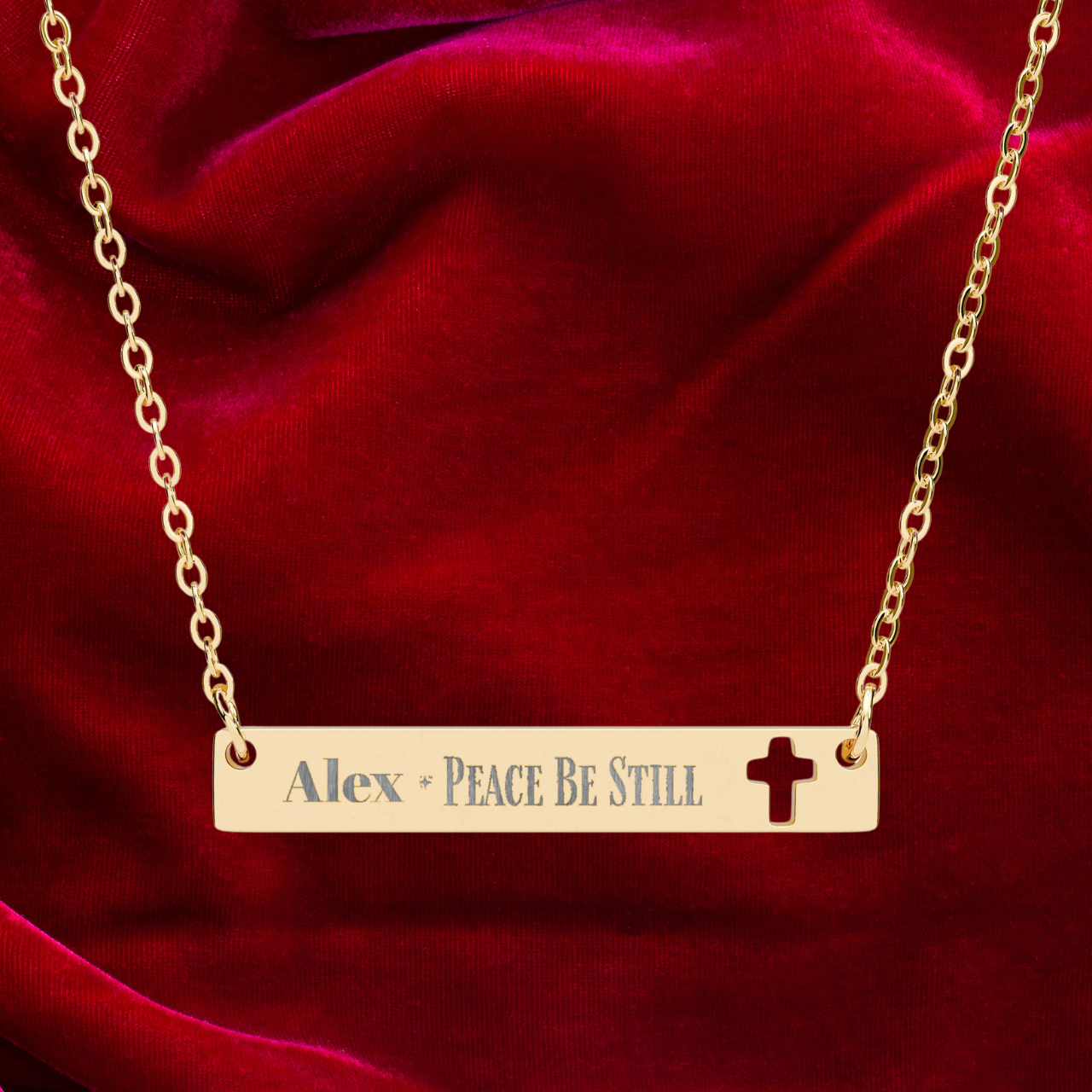 Personalized Cutout Cross Bar Necklace Peace Be Still Faith Jewelry | Perfect Gift for Him or Her product thumbnail image Personalized Cutout Cross Bar Necklace Peace Be Still Faith Jewelry | Perfect Gift for Him or Her product thumbnail image