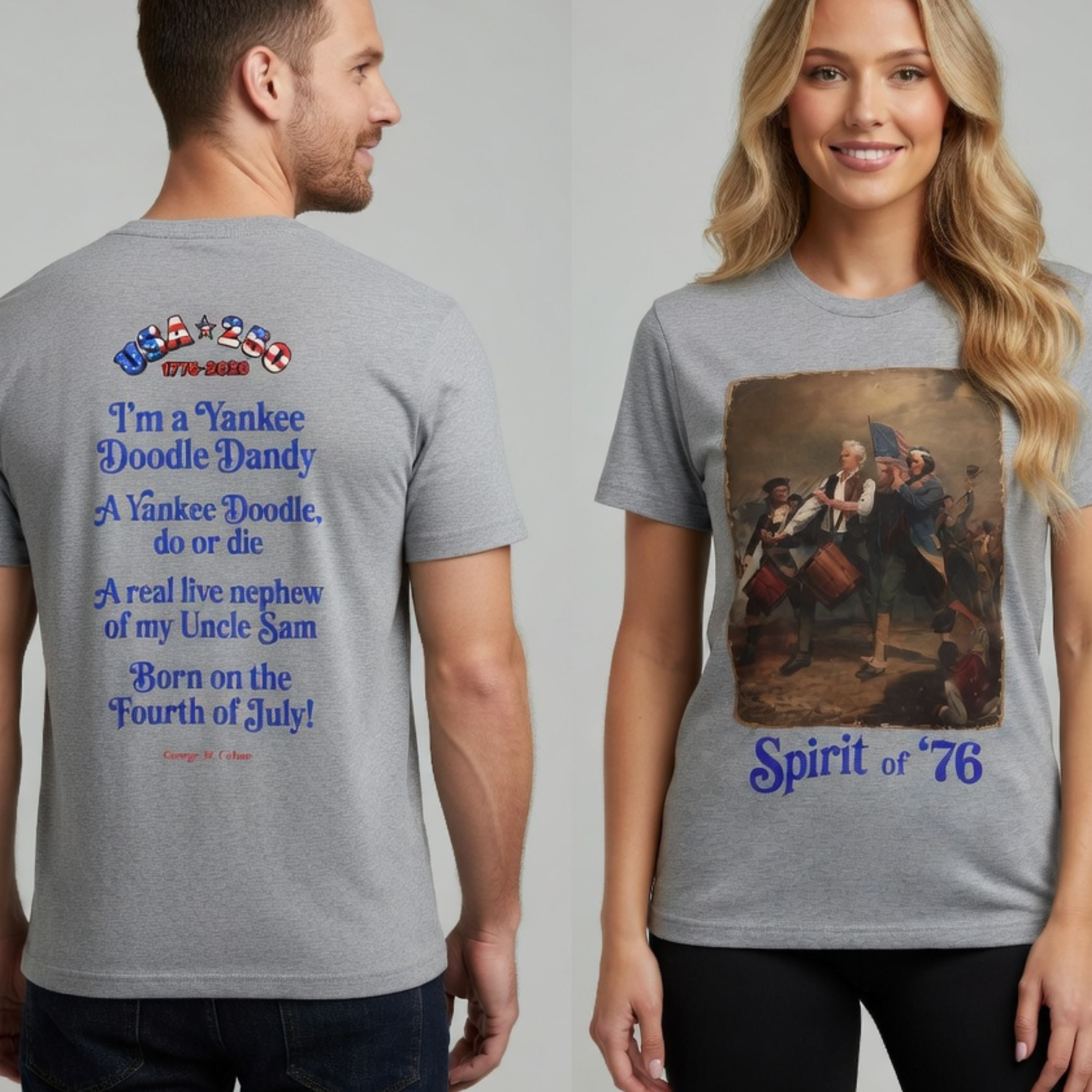 Spirit of '76 Unisex Tee (blue) - Patriotic Fourth of July Shirt  'I'm a Yankee Doodle Dandy' - USA 250, 1776-2026 product thumbnail image