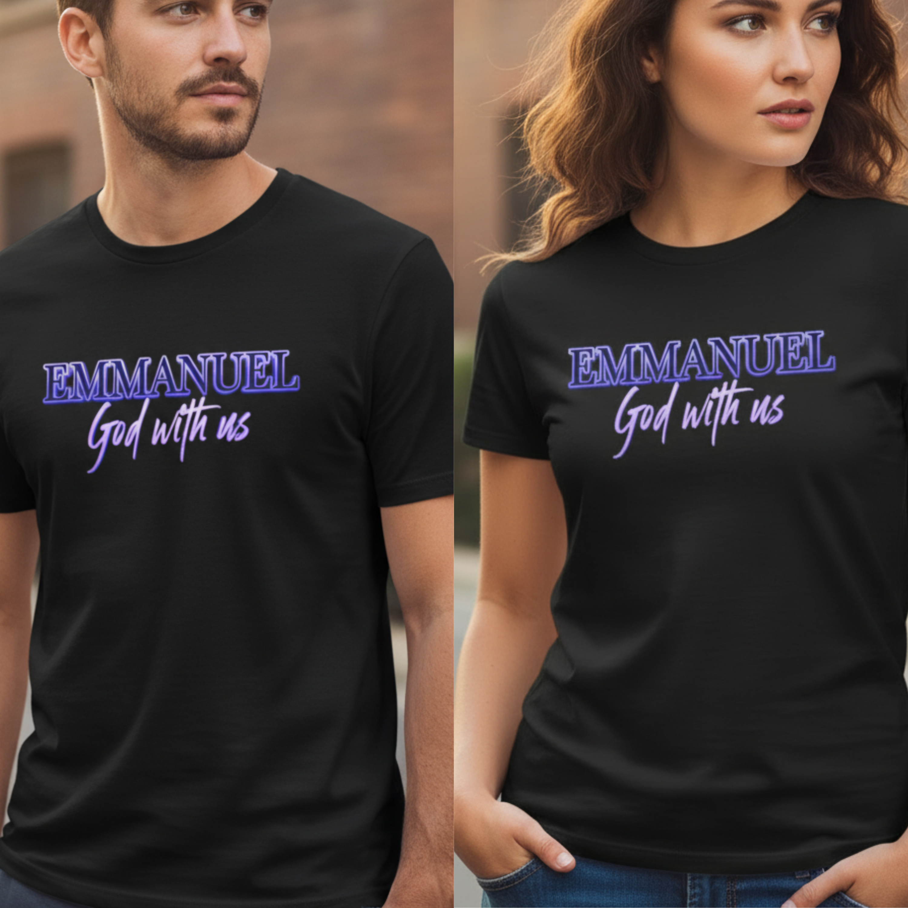 Emmanuel "God with us" Name of God Unisex T-Shirt | Purple Script Tee
