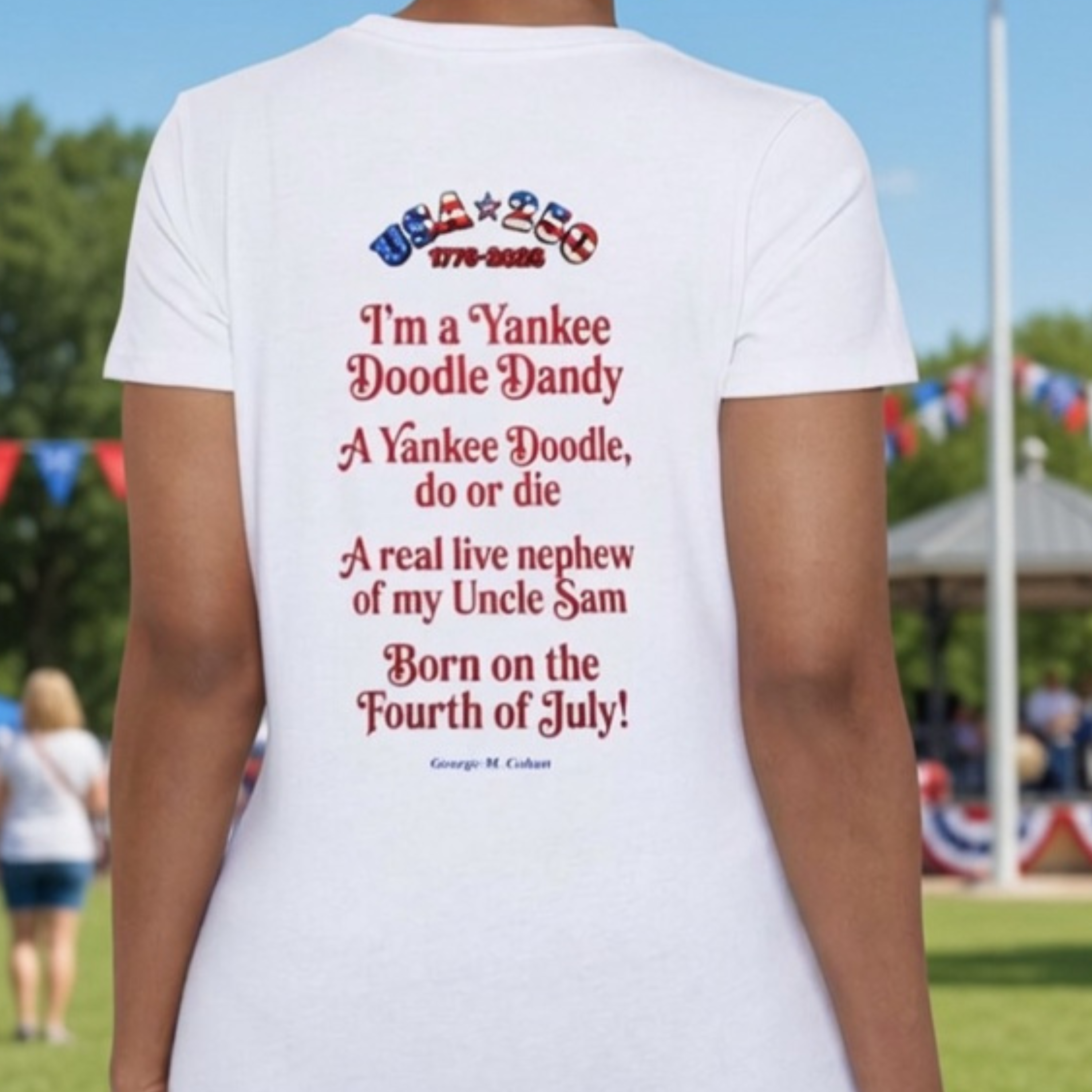Spirit of '76 Women's Tee (red) - Patriotic Fourth of July Shirt  'I'm a Yankee Doodle Dandy' - USA 250, 1776-2026 product thumbnail image