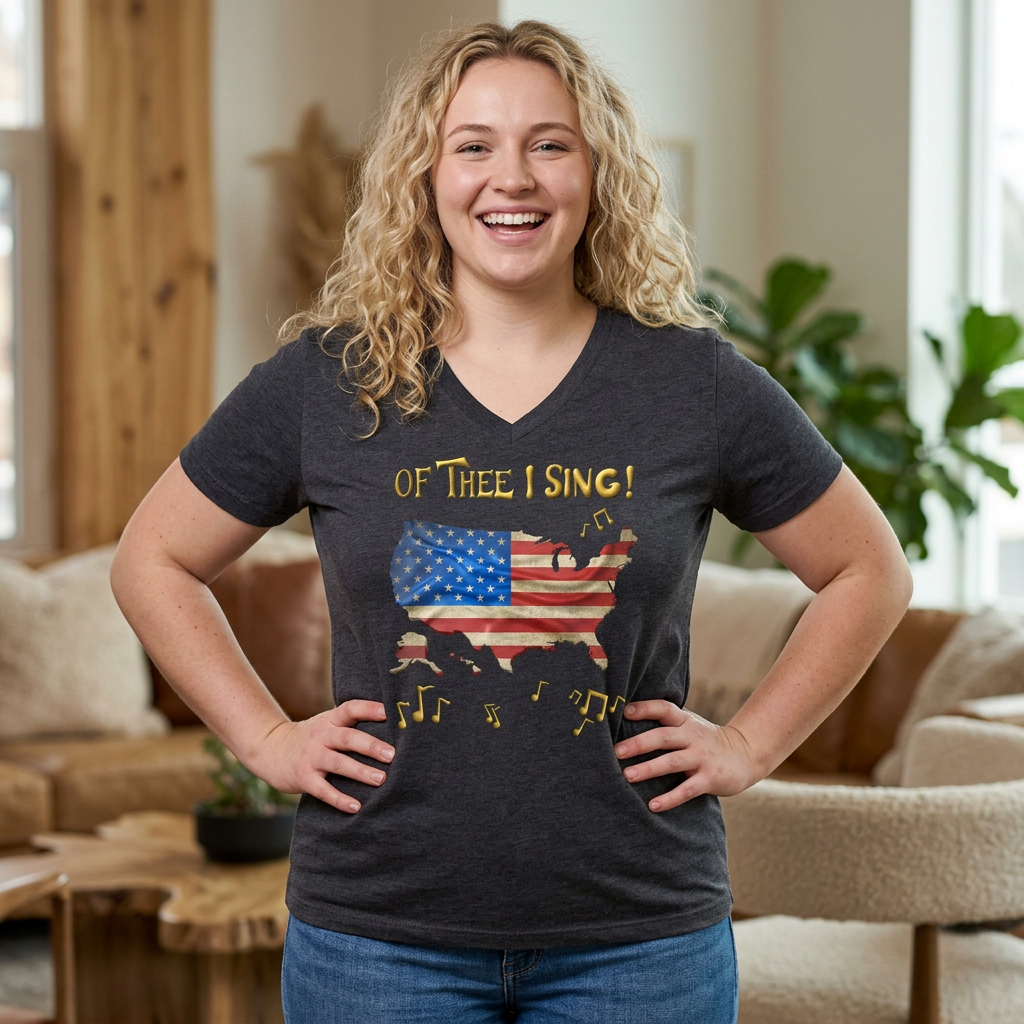 Patriotic 'Of Thee I Sing' Ladies' V-Neck Tee, USA 250, 1776-2026