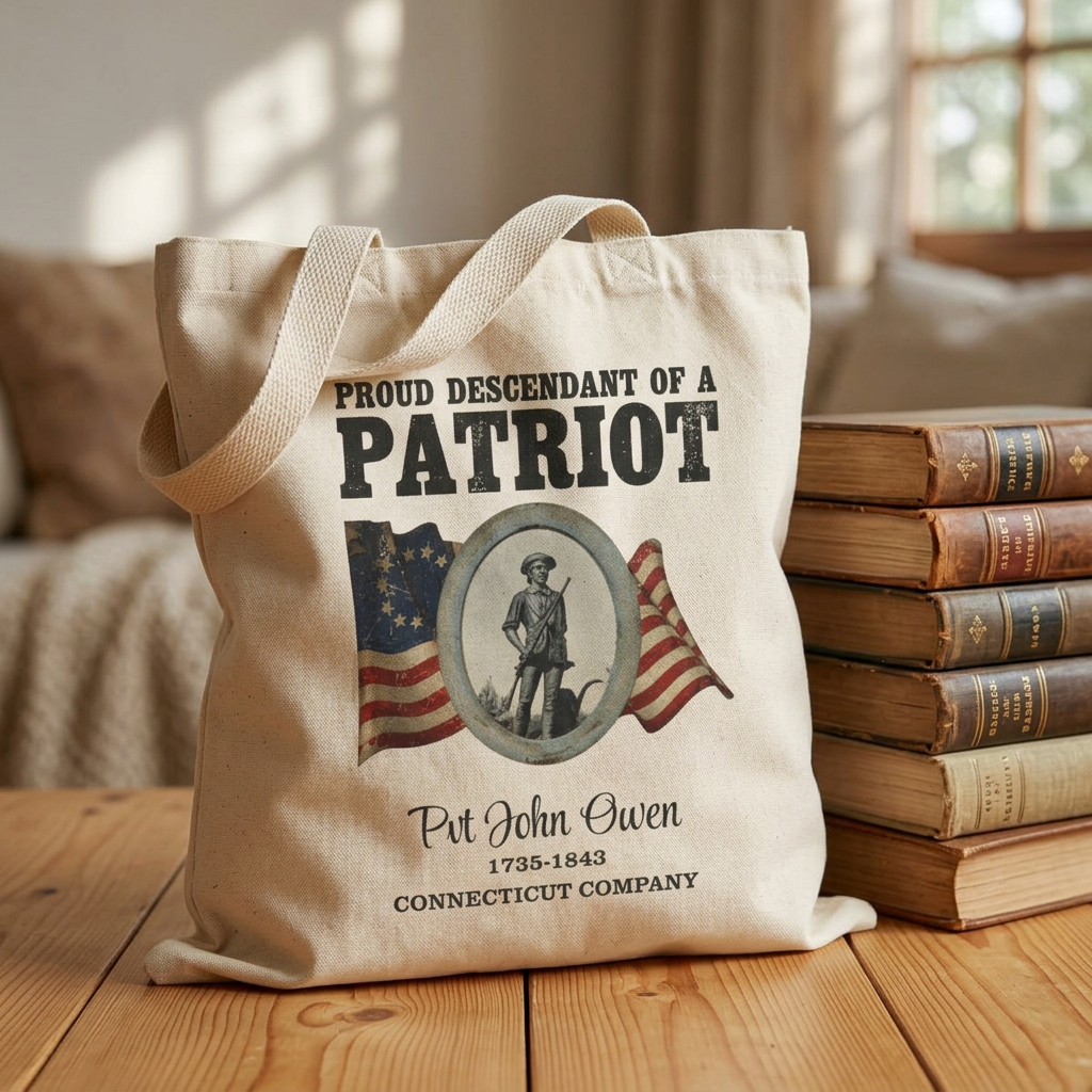 Patriot Descendant Cotton Tote Bag – Vintage Revolutionary War Tribute product thumbnail image Patriot Descendant Cotton Tote Bag – Vintage Revolutionary War Tribute product thumbnail image