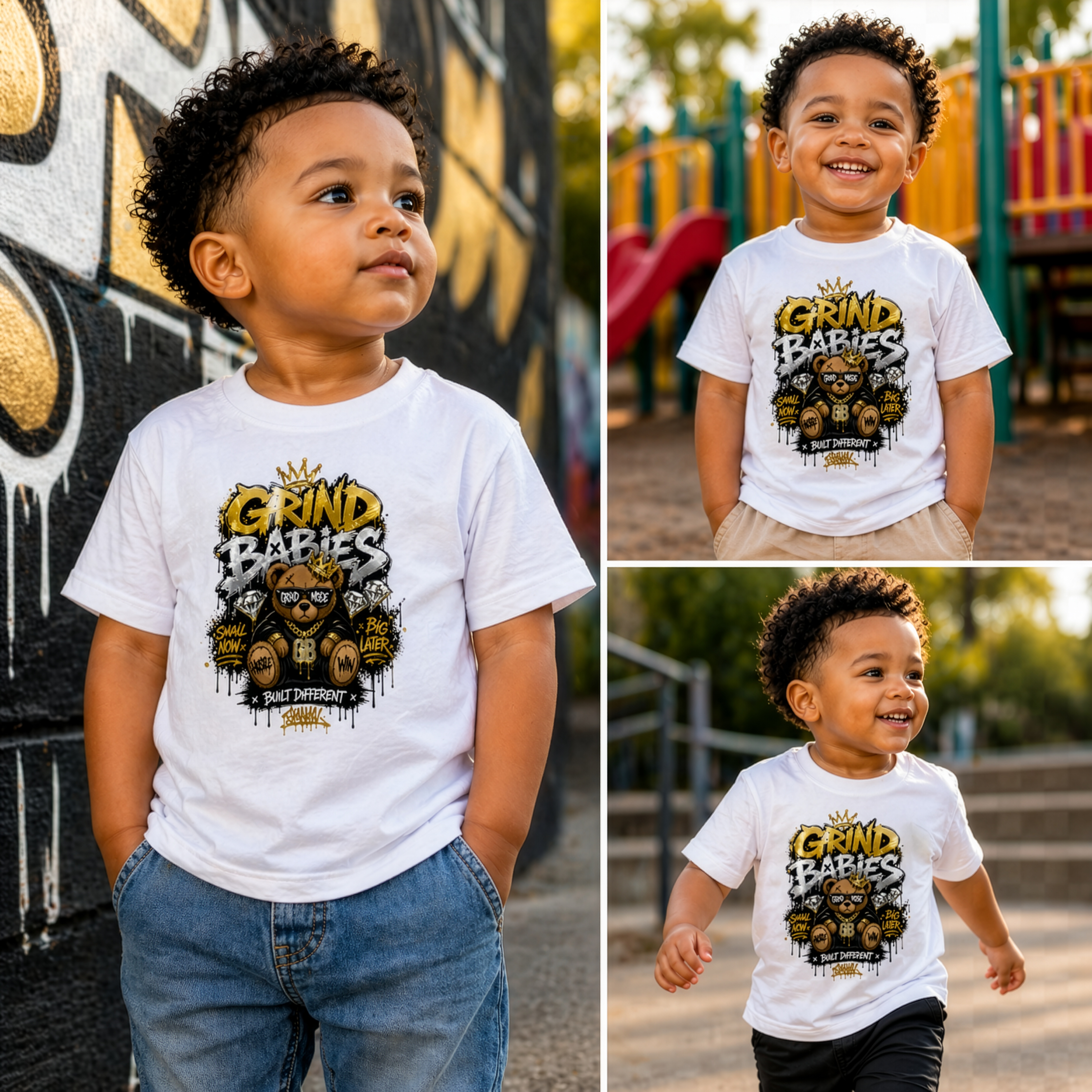 Grind Babies “Built Different” Streetwear Graphic Tee – Hustle Mindset Shirt | Urban Kids & Adult Drip product thumbnail image Grind Babies “Built Different” Streetwear Graphic Tee – Hustle Mindset Shirt | Urban Kids & Adult Drip product thumbnail image
