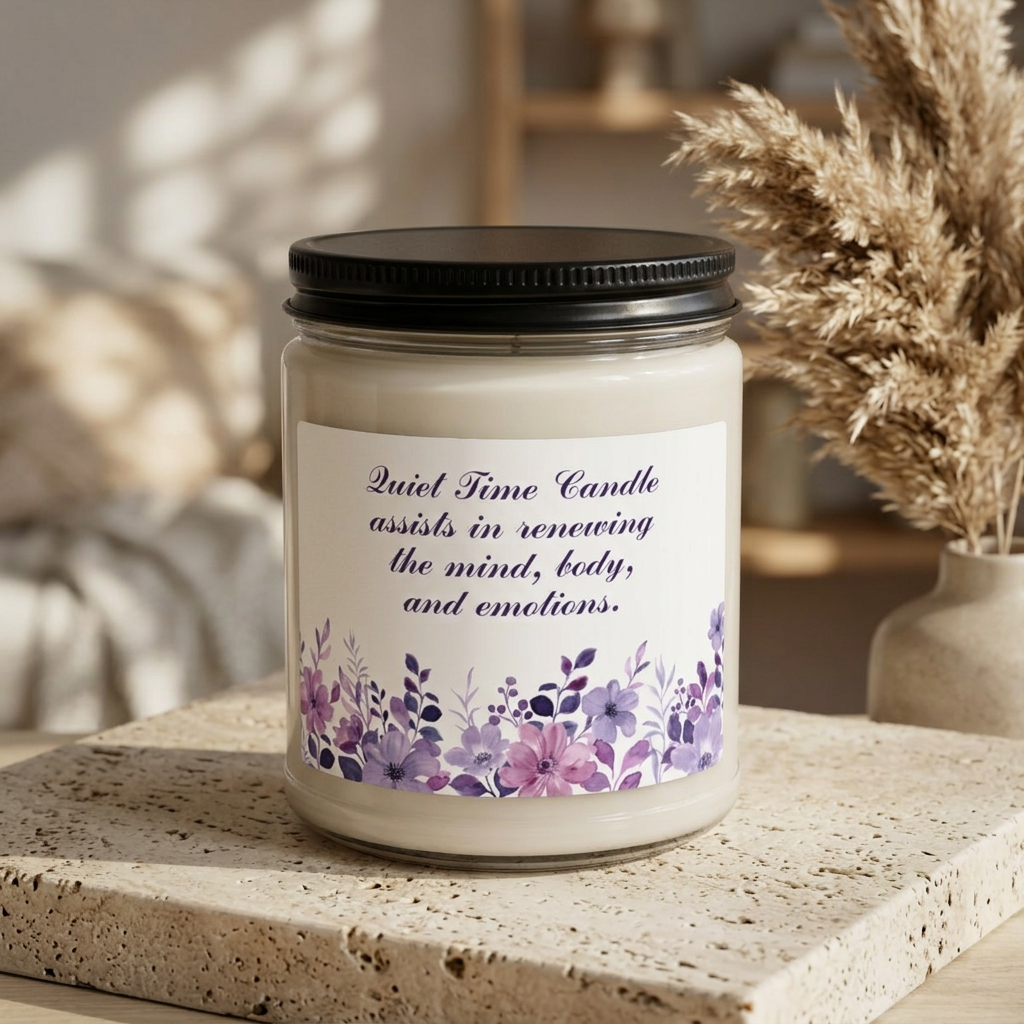 Quiet Time Candle Glass Jar 9oz 9 scented made to assist you in your time to relax and reset the mind body and emotions, Birthday Present. product thumbnail image