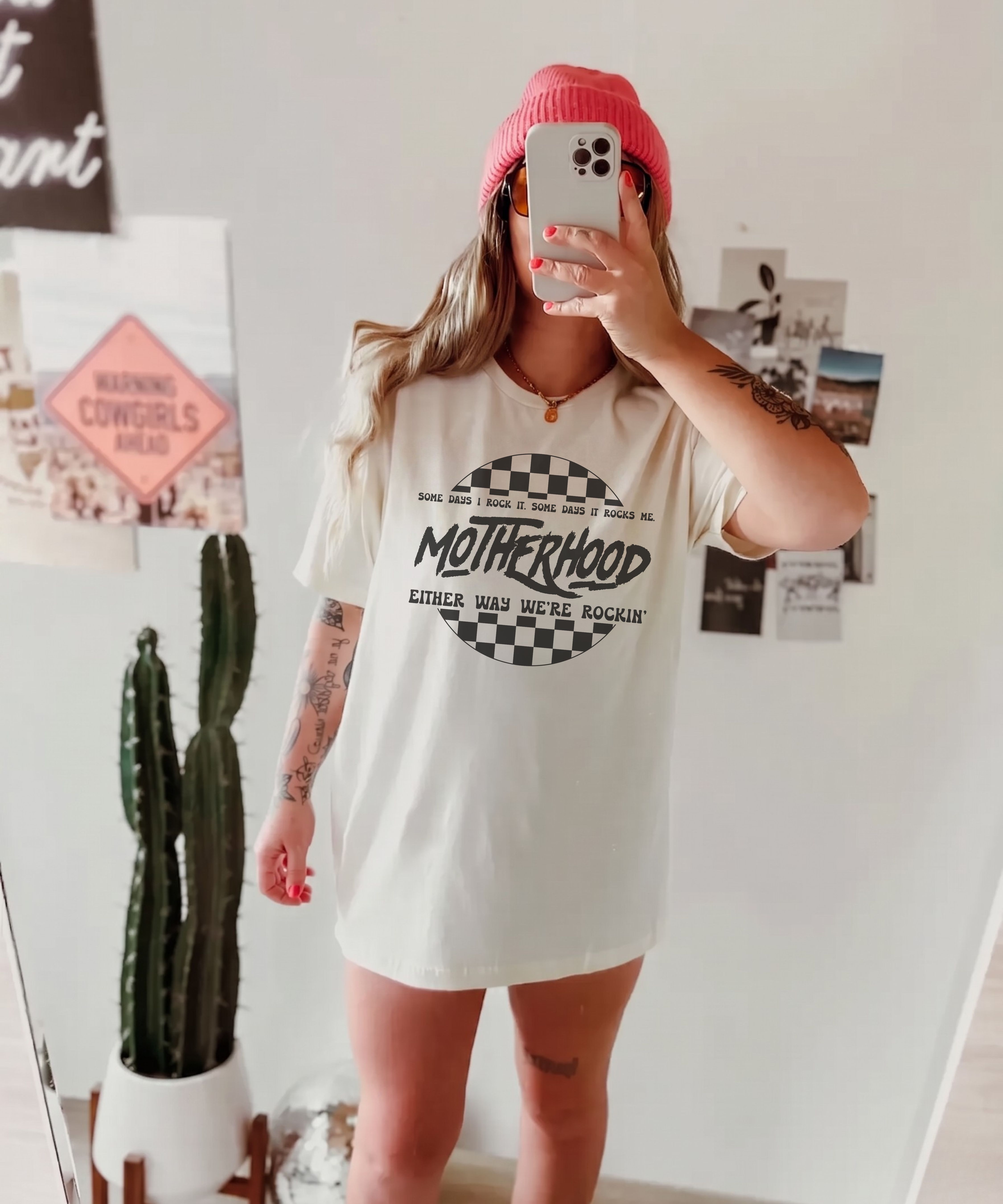 Motherhood Rock Graphic T-Shirt Unisex Either Way We're Rockin’ Checkerboard Comfort Colors Tee