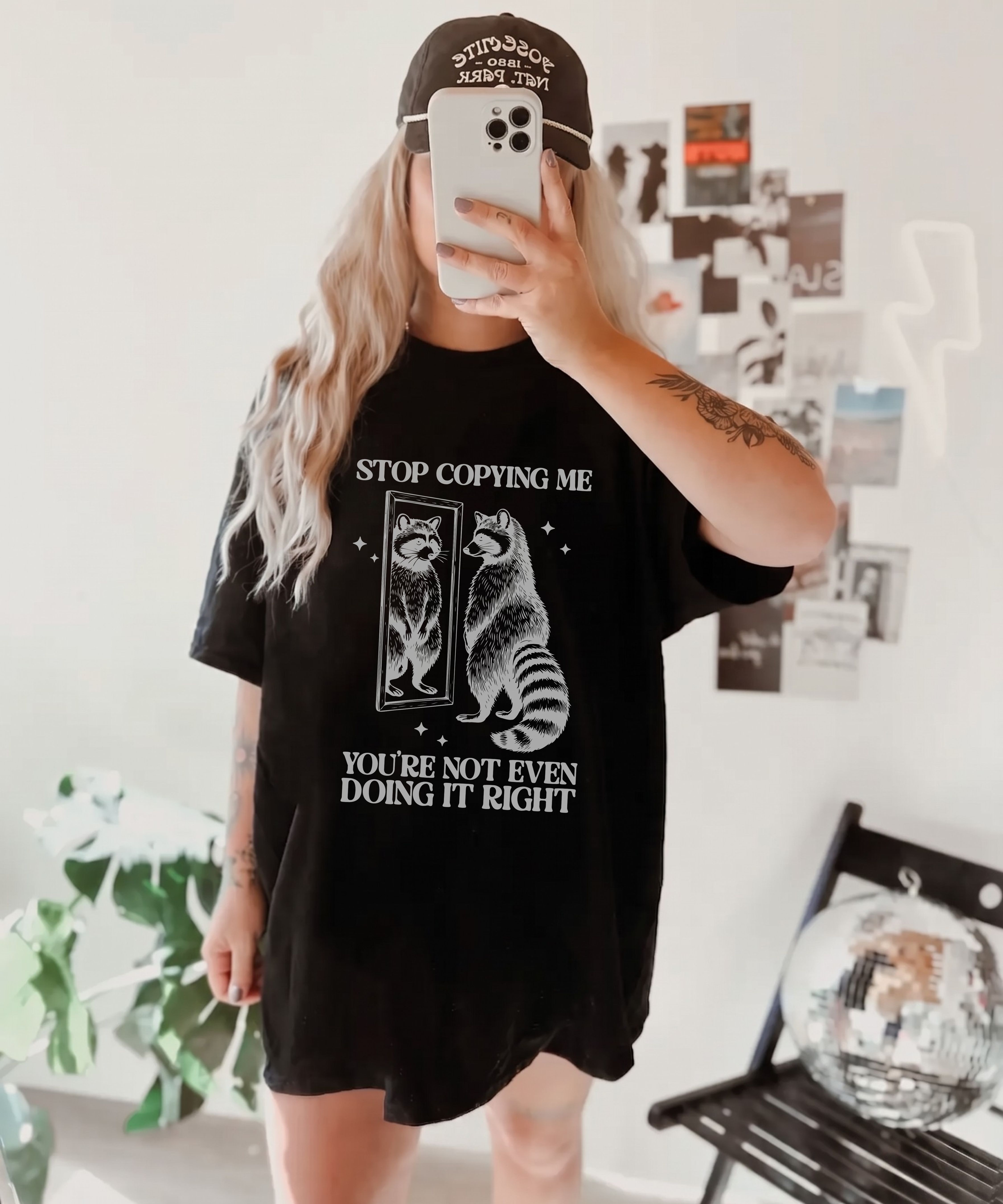 Raccoon Mirror Tee "Stop Copying Me, You're Not Even Doing It Right" Comfort Colors Graphic T-Shirt product thumbnail image Raccoon Mirror Tee "Stop Copying Me, You're Not Even Doing It Right" Comfort Colors Graphic T-Shirt product thumbnail image