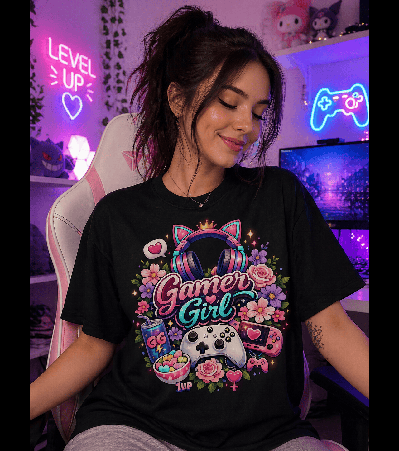Gamer Girl T-Shirt — Cute Cat Headset & Controller Gaming Tee product thumbnail image Gamer Girl T-Shirt — Cute Cat Headset & Controller Gaming Tee product thumbnail image