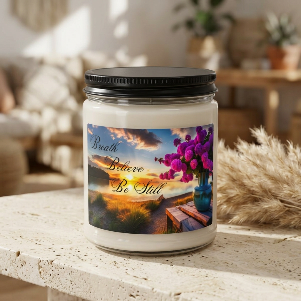 Breath Believe Be Still Glass Jar Candle - 9 oz, 9 scents, good for Bath, Relaxing, or Quiet Time; to Renew and Reset the Mind, body, and Emotions.