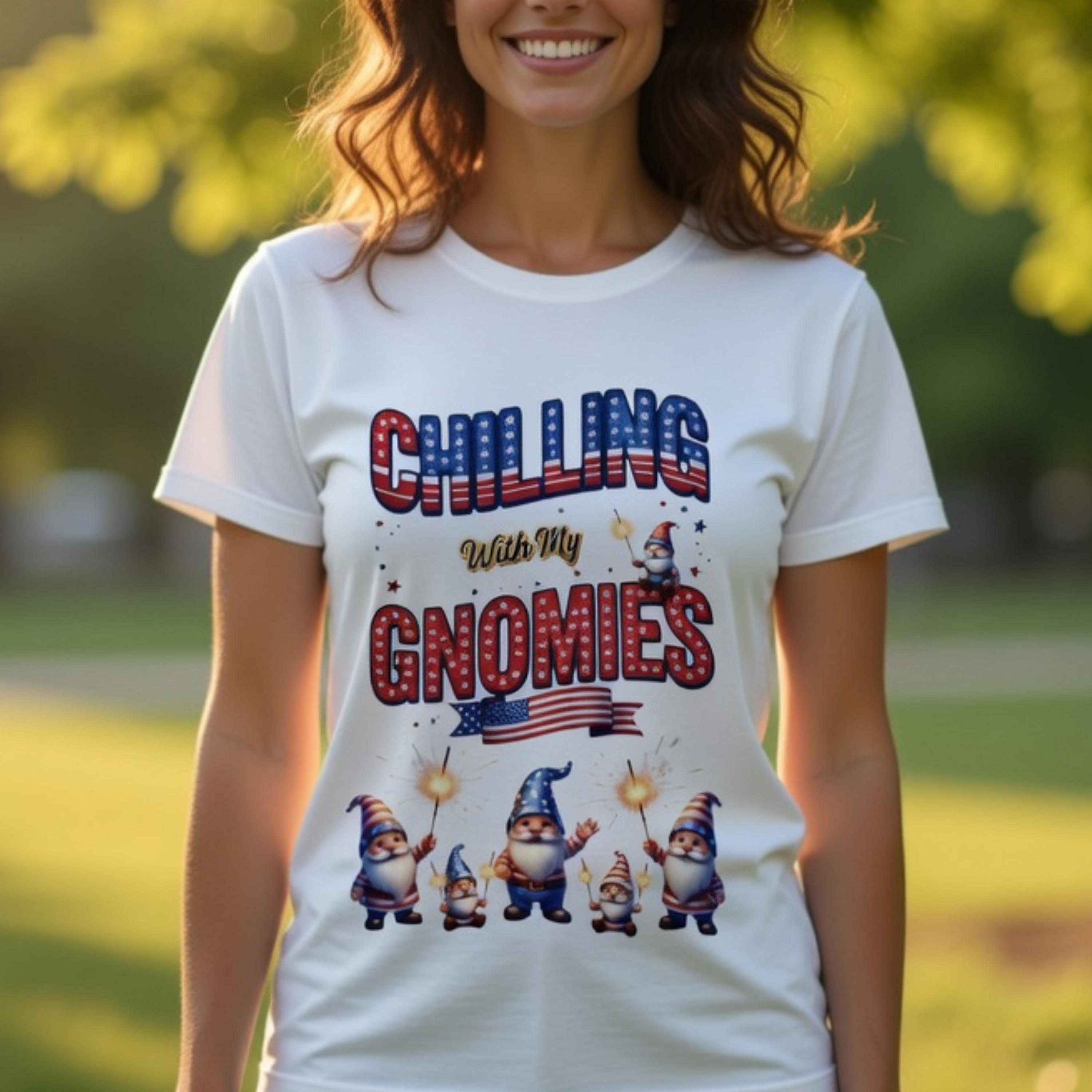 Chilling with My Gnomies Unisex T-Shirt | Patriotic American Flag Gnome Tee | USA 250, 1776-2026 product thumbnail image Chilling with My Gnomies Unisex T-Shirt | Patriotic American Flag Gnome Tee | USA 250, 1776-2026 product thumbnail image
