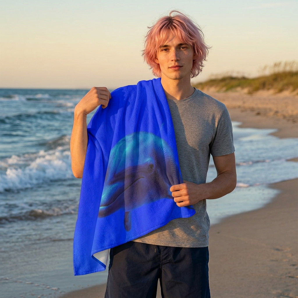 Dolphin Blue Beach Towel — Vibrant Ocean Swim Design