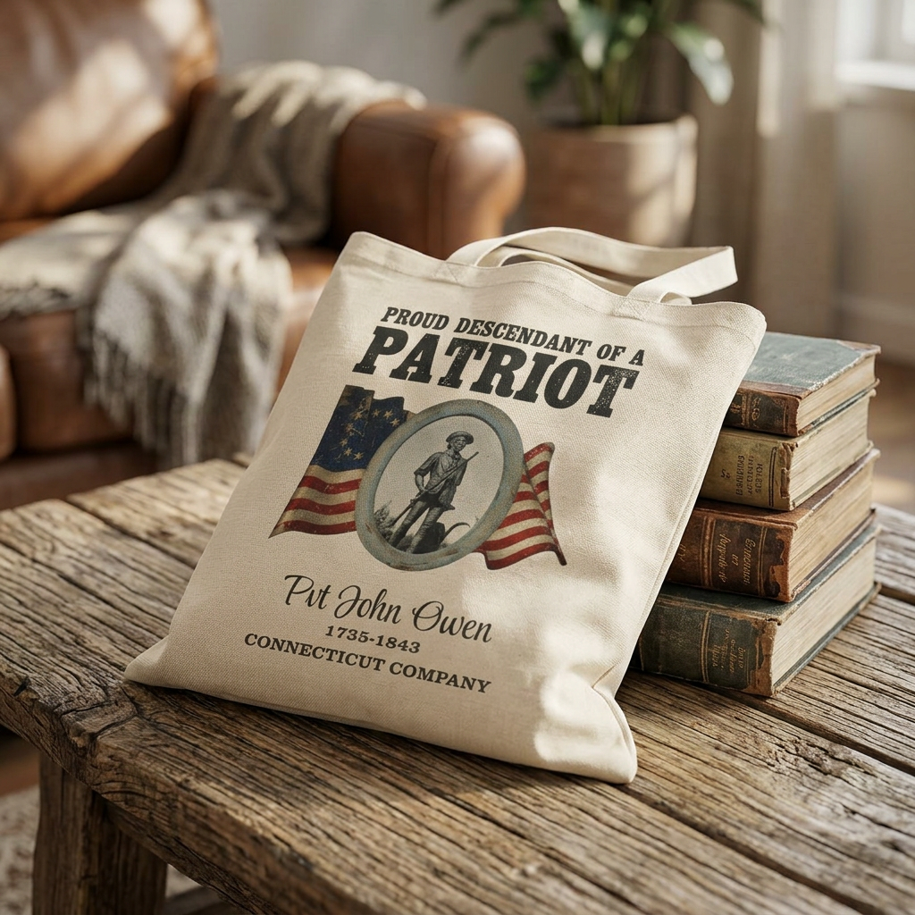 OWENS FAMILY ONLY - OBITUARY - Patriot Descendant Cotton Tote Bag – Vintage Revolutionary War Tribute