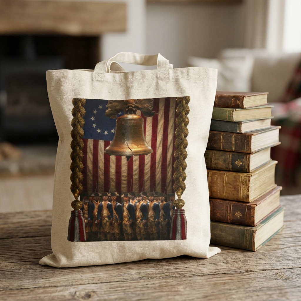 Liberty Bell Colonial Militia Tote Bag | Cotton Canvas, Historic Patriotic Design, USA 250 product thumbnail image