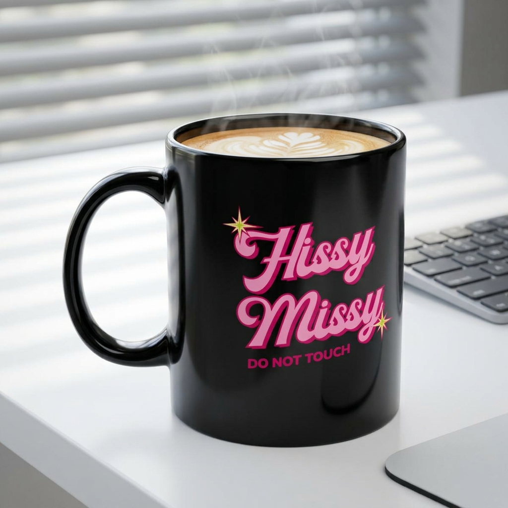 Cat Mom Coffee Mug With Pink Retro Script Black Coffee Mug – 11oz