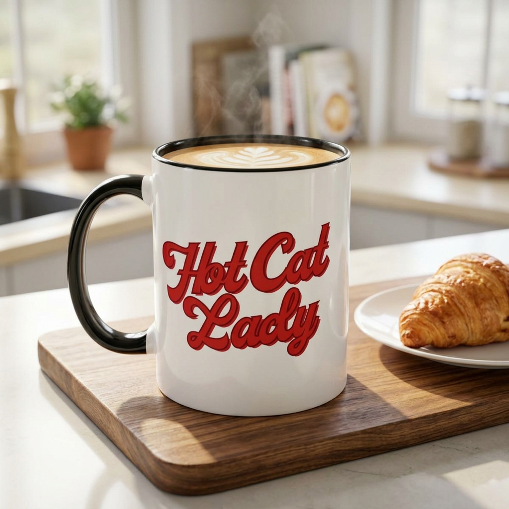 Cat Mom Coffee Mug in Retro Red – Cat Lover Ceramic Cup (11oz)