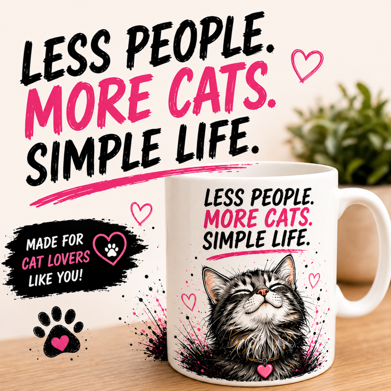 Cat Lover Mug – "Less People. More Cats. Simple Life." 11oz product thumbnail image