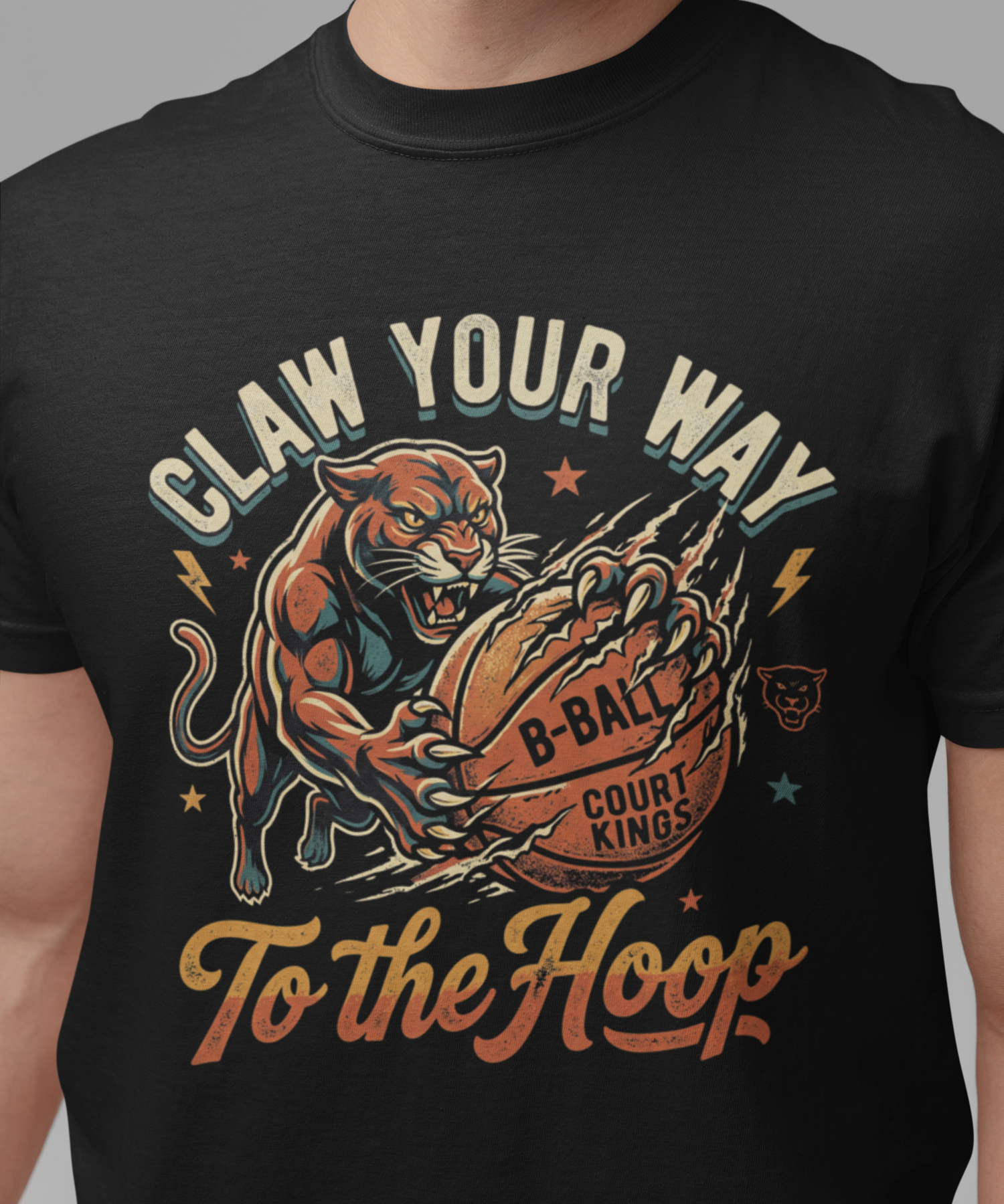  Basketball Court Kings Gildan Softstyle Adult Unisex T-Shirt, "Claw Your Way To the Hoop" Retro Panther Hoop Lovers, Big Cat Design
