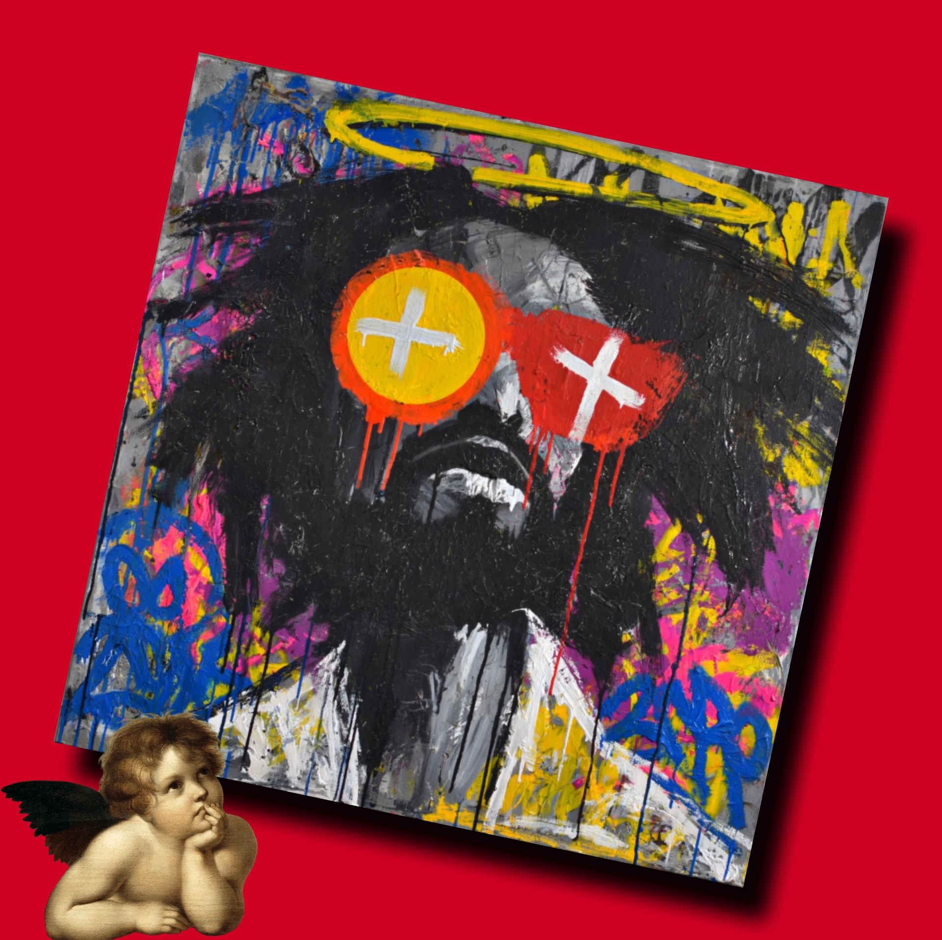 Urban Graffiti Portrait Canvas - Colorful Halo Street Art Matte Wall Decor product thumbnail image