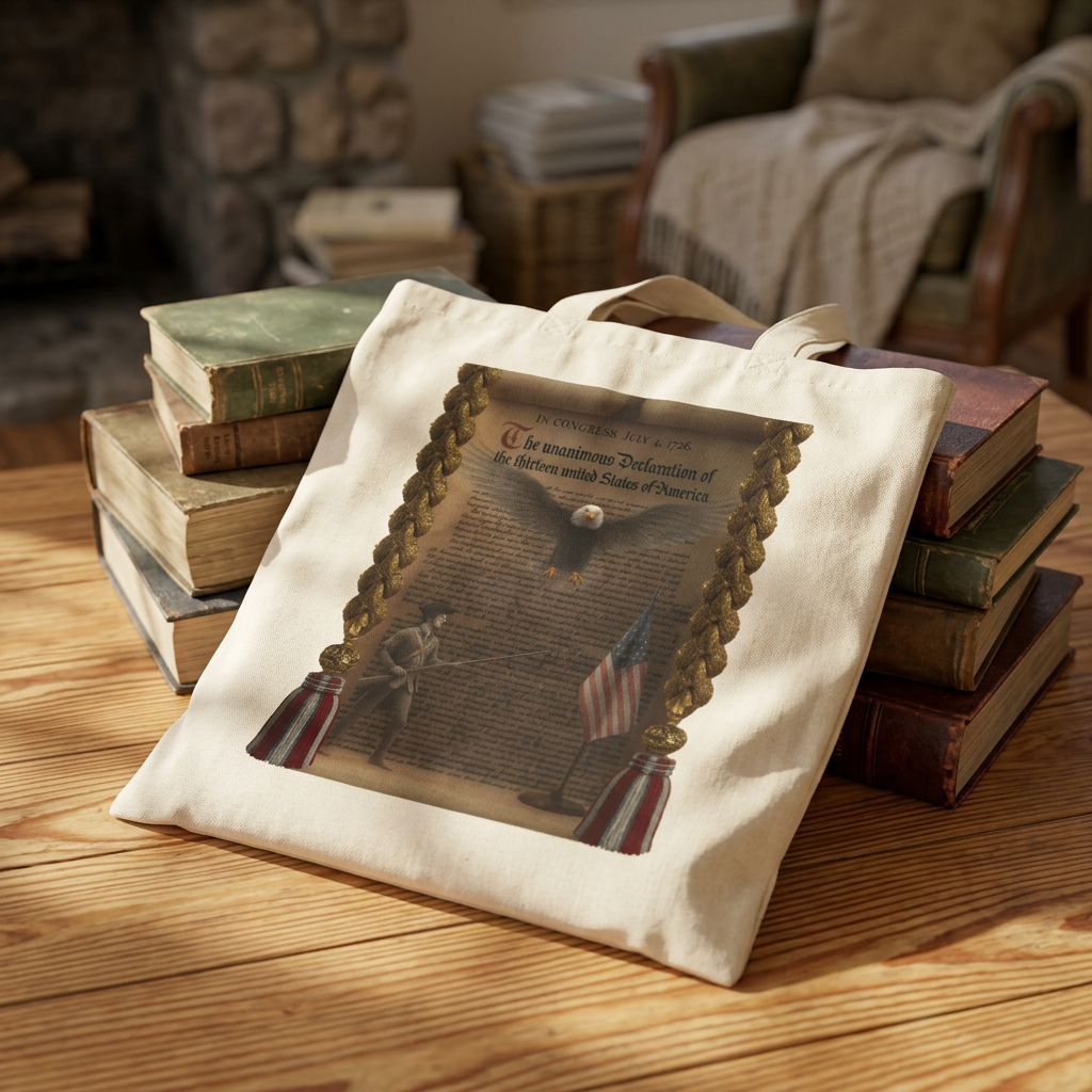 USA 250 Tribute Cotton Canvas Tote - Soaring Eagle over the Declaration of Independence  product thumbnail image