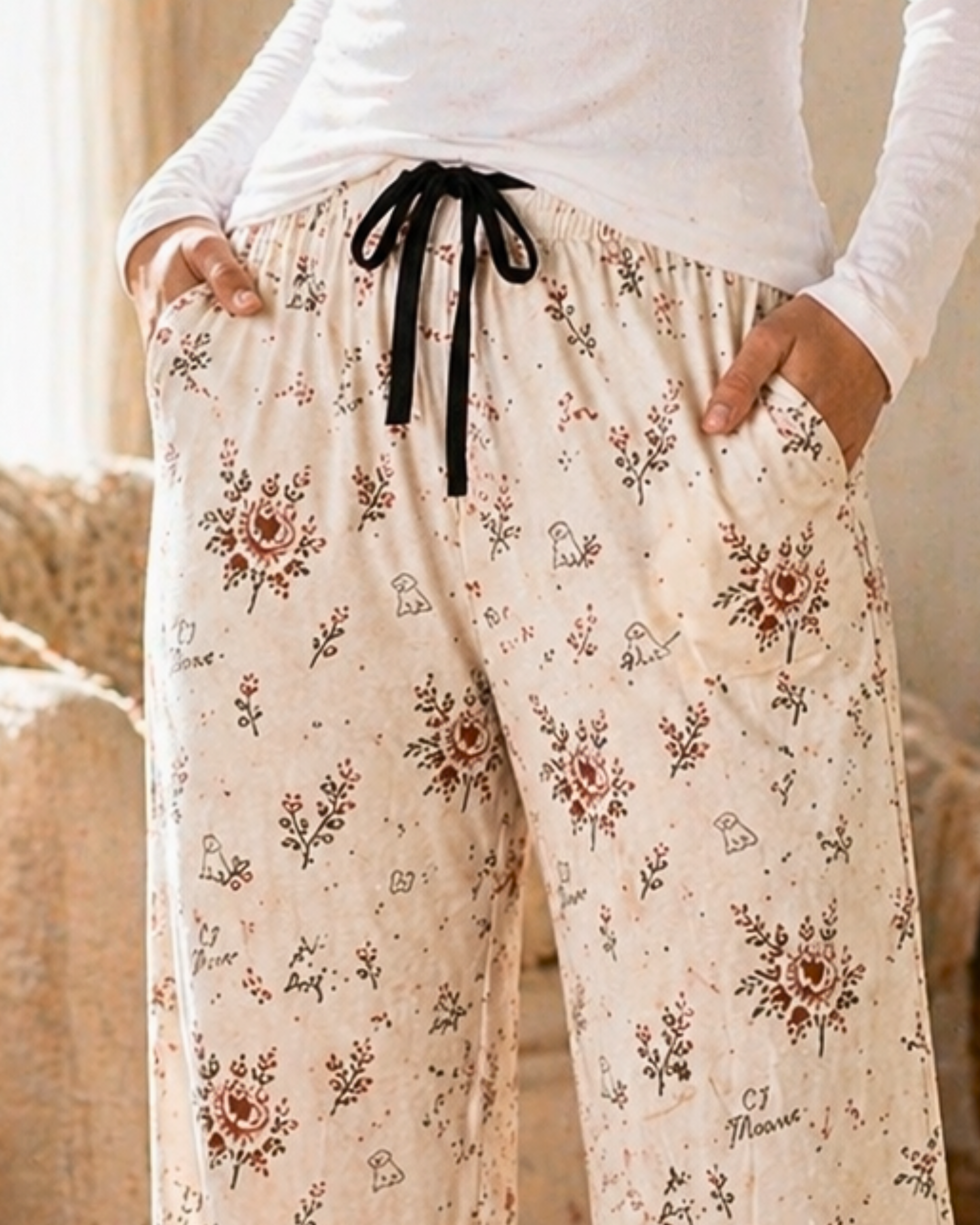 Cottagecore Floral Women's Pajama Pants — Soft Neutral Lounge & Sleepwear product thumbnail image Cottagecore Floral Women's Pajama Pants — Soft Neutral Lounge & Sleepwear product thumbnail image