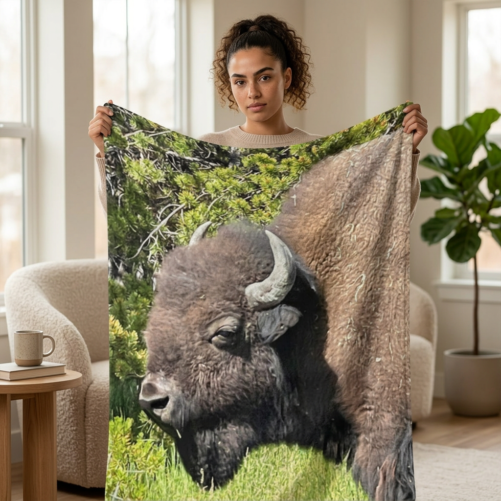 Bison Photo Throw Blanket — Cozy Wildlife Buffalo Throw for Nature Lovers product thumbnail image