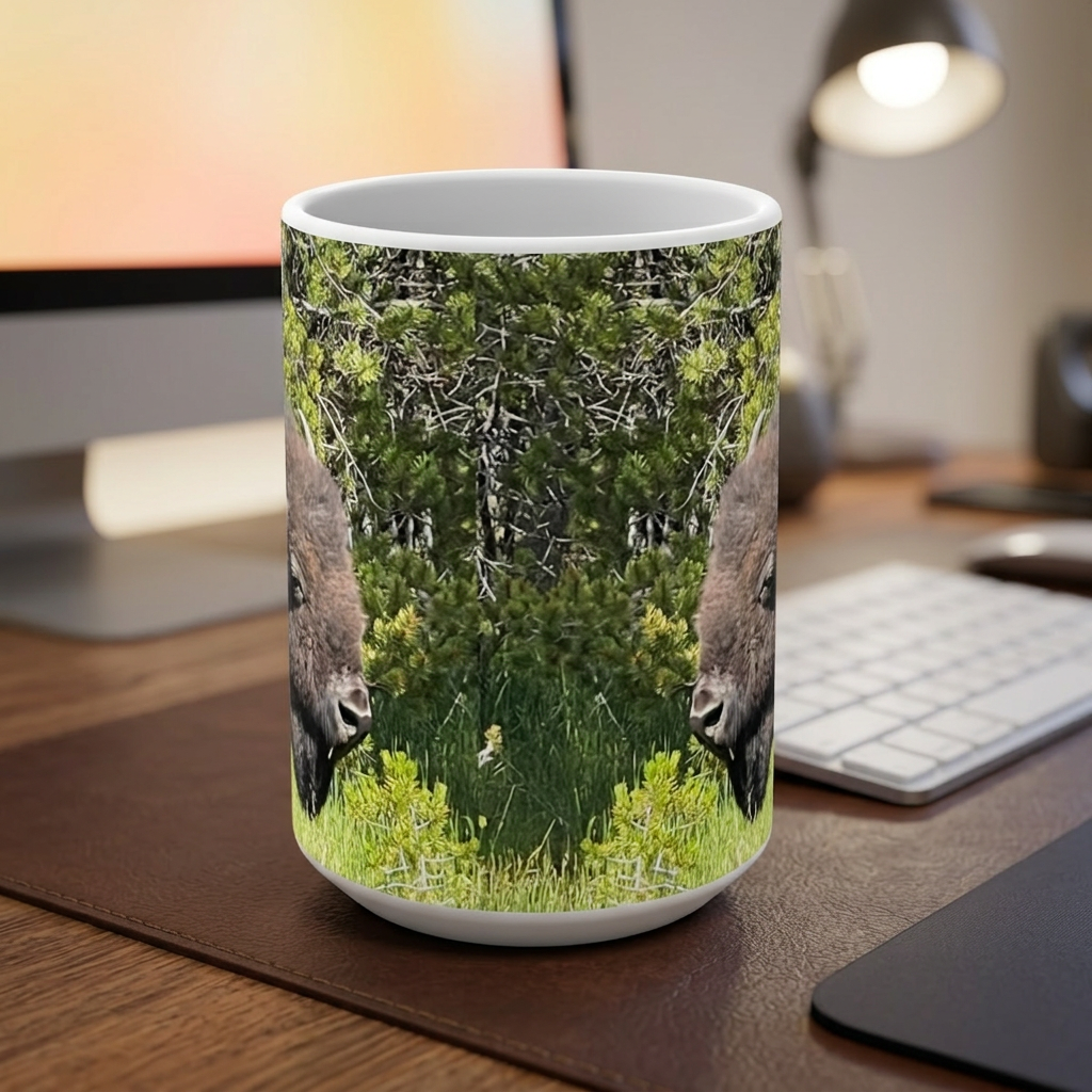 15oz Bison Photo Mug — Rustic Wildlife Coffee Cup product thumbnail image 15oz Bison Photo Mug — Rustic Wildlife Coffee Cup product thumbnail image