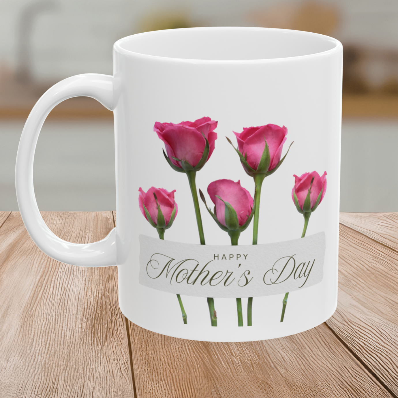 Mother's Day Floral Mug - Pink Rose Ceramic Coffee Cup (11oz, 15oz) product thumbnail image