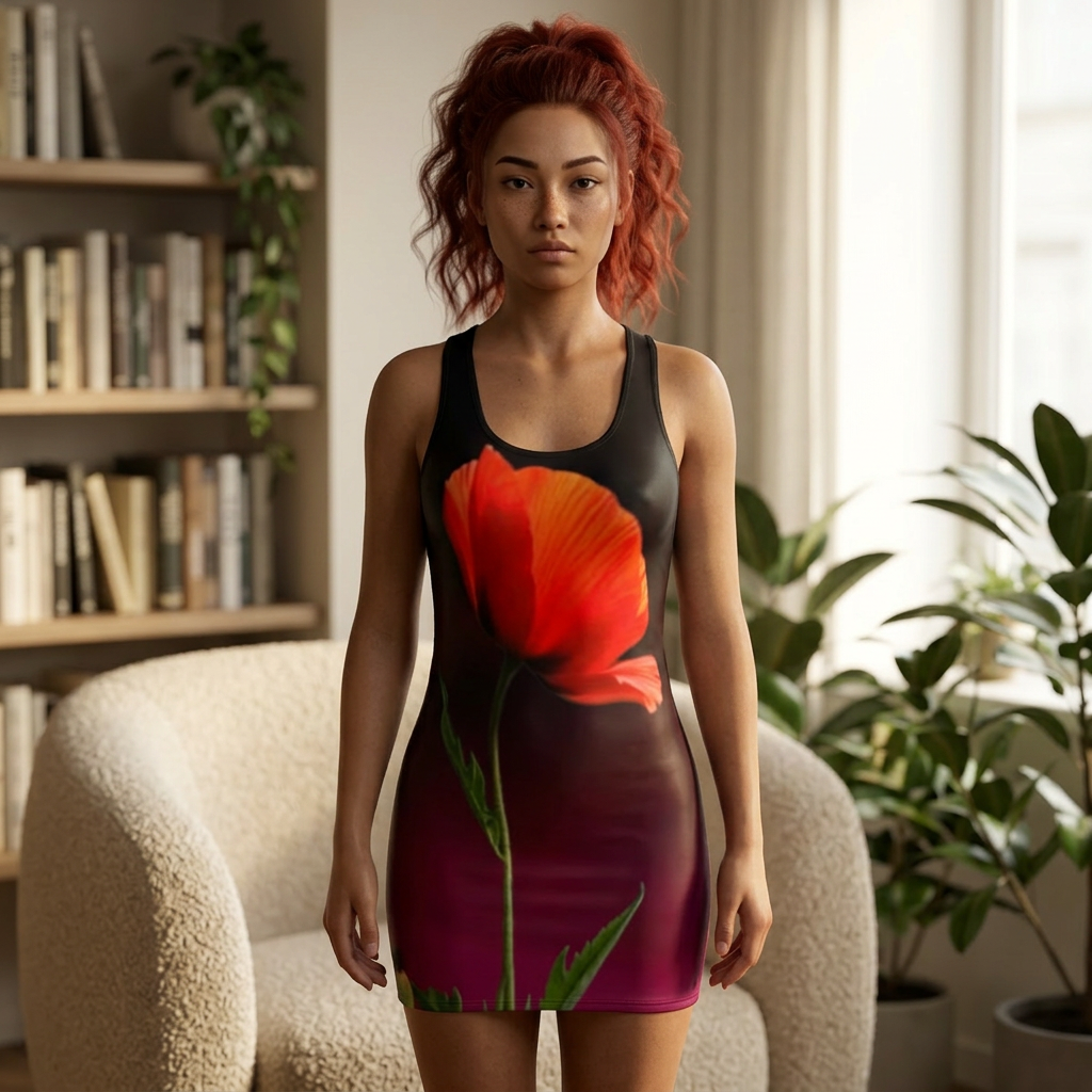 Poppy Bloom Racerback Dress — Vibrant Floral All-Over Print product thumbnail image