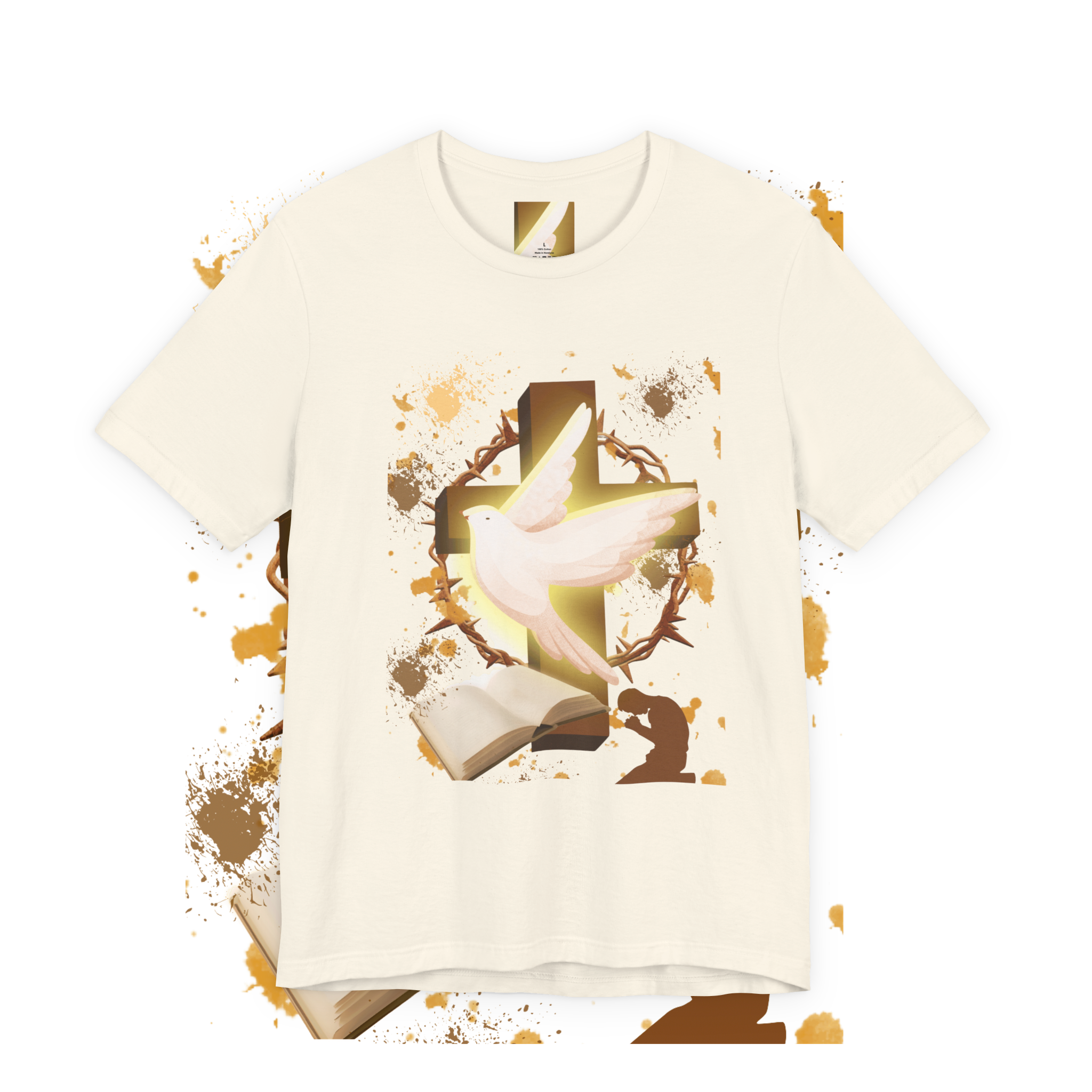 Christian, A cross, A crown, A bird, and the Word of God T-Shirt — Bible Faith Graphic Tee for Easter &amp; Church product thumbnail image