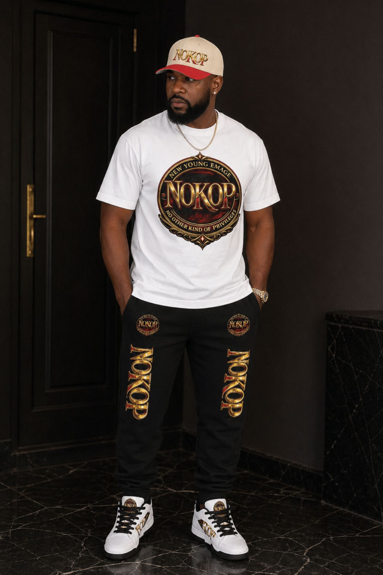 Embroidered NOKOP Black Fleece Joggers — Streetwear Graphic Sweatpants