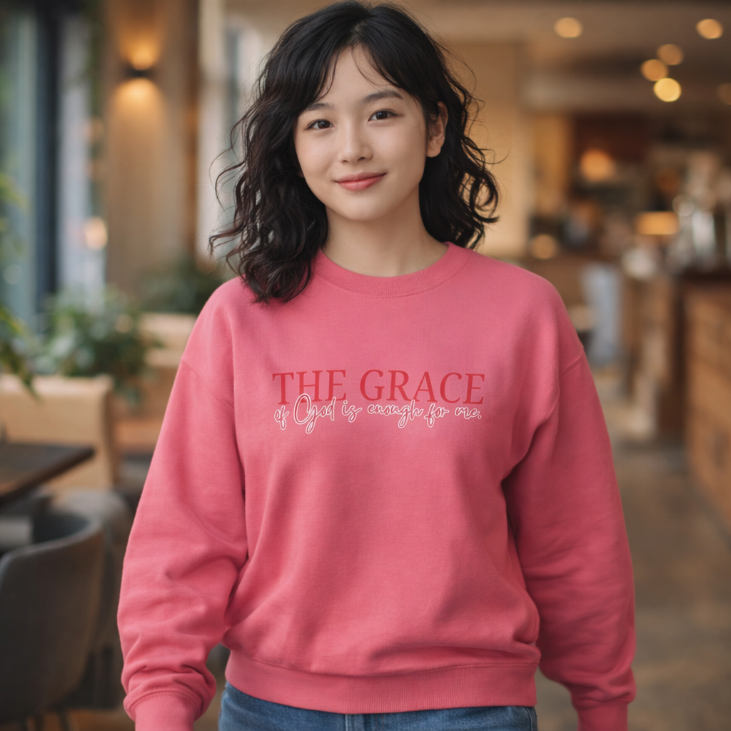 Crewneck Sweatshirt — "The Grace of God is Enough for Me" Christian Inspirational Pullover - Sister Sala Fund Raiser - Customizable product thumbnail image Crewneck Sweatshirt — "The Grace of God is Enough for Me" Christian Inspirational Pullover - Sister Sala Fund Raiser - Customizable product thumbnail image