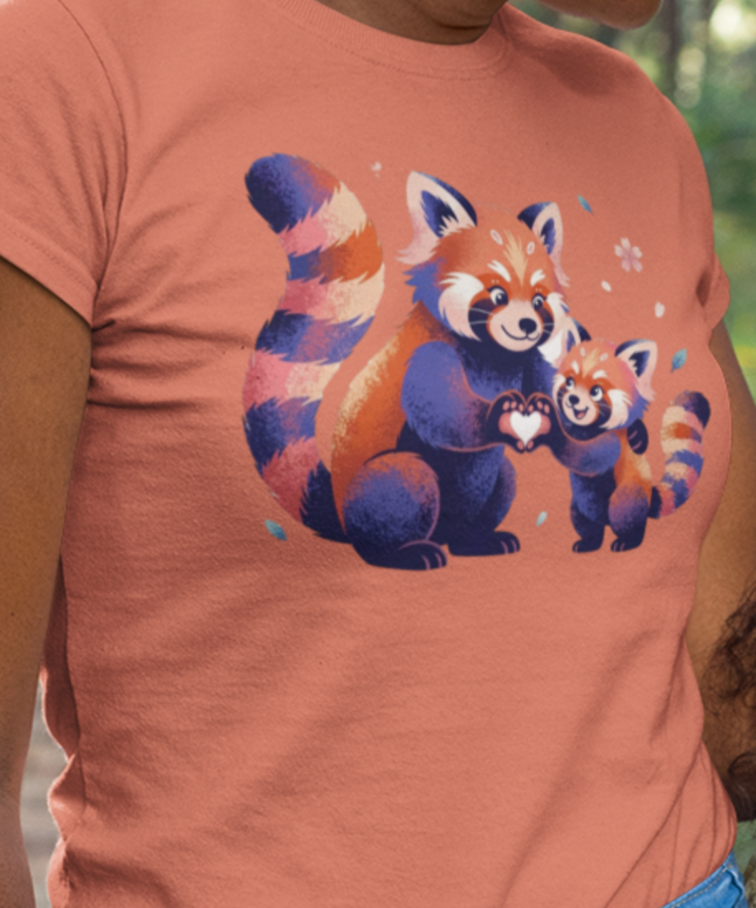 Red Panda Mother &amp; Daughter Comfort Colors Unisex Adult T-Shirt, Cute Cartoon Animal Lovers Heart Parent &amp; Baby Design, Mother's Day Gift Tee product thumbnail image