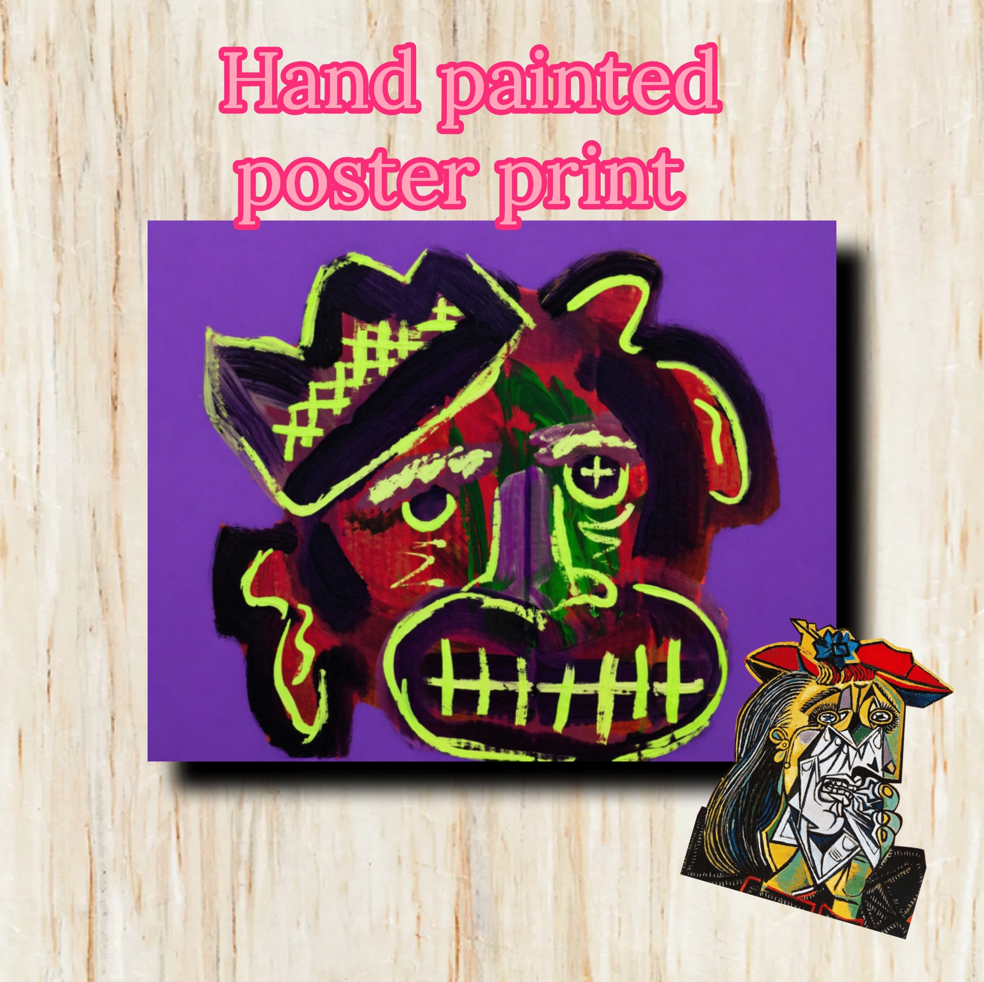 Abstract Neon Face Matte Poster — Vibrant Expressionist Wall Art