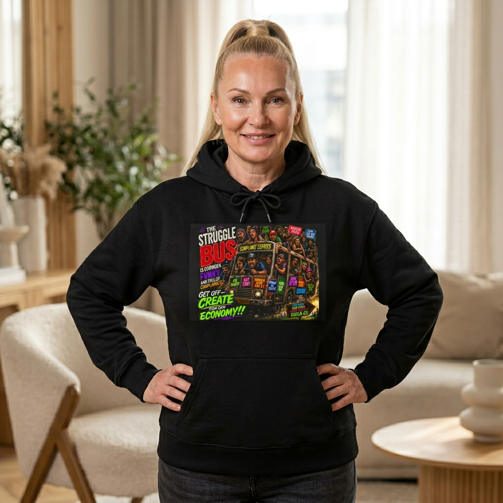 Struggle Bus Hoodie – “Get Off & Create Your Own Economy” | Motivational Streetwear | Bold Mindset Graphic | LifeCoachDesigns.shop product thumbnail image Struggle Bus Hoodie – “Get Off & Create Your Own Economy” | Motivational Streetwear | Bold Mindset Graphic | LifeCoachDesigns.shop product thumbnail image