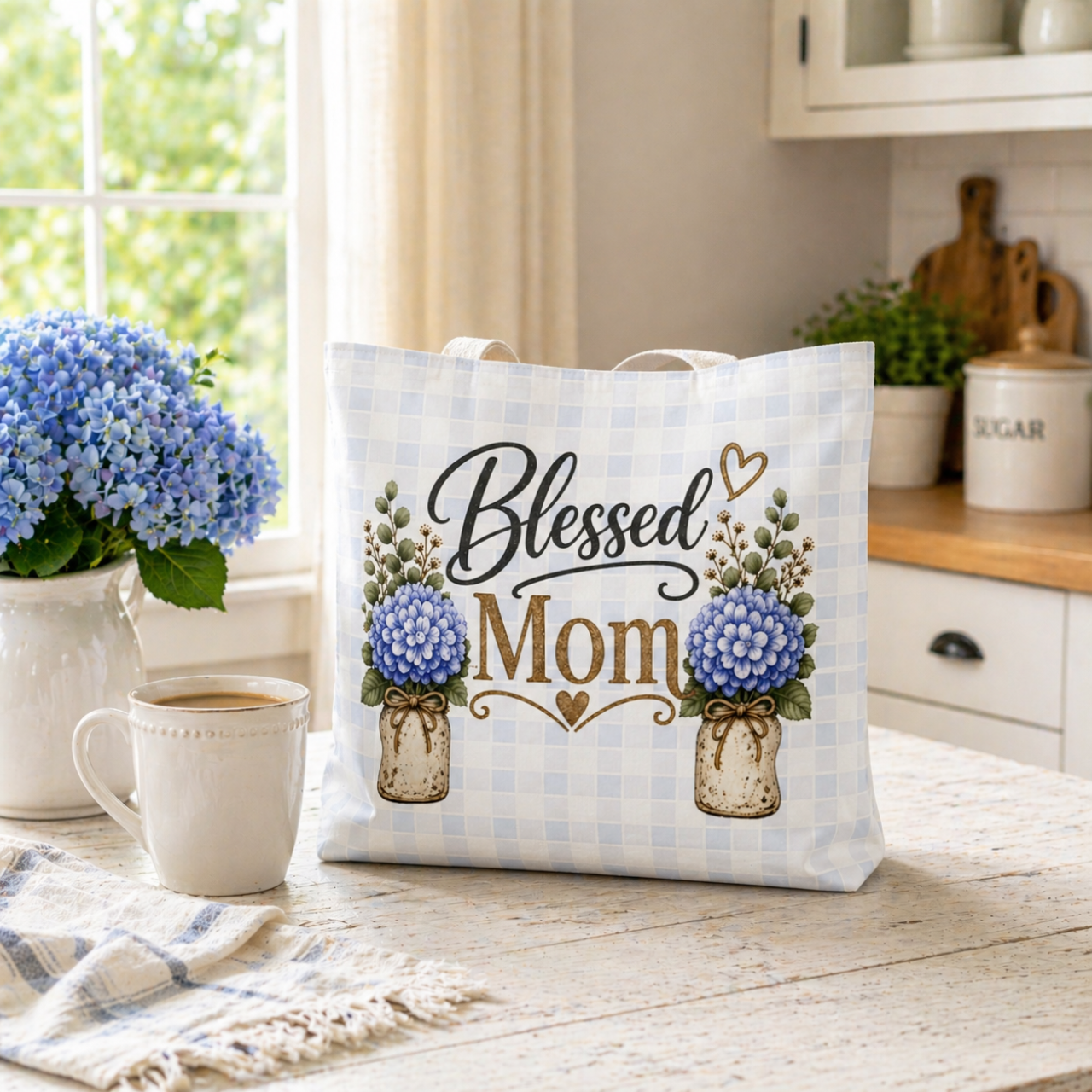 Blessed Mom Hydrangea Mason Jar Tote Bag  | Floral Faith Gift for Mom product thumbnail image